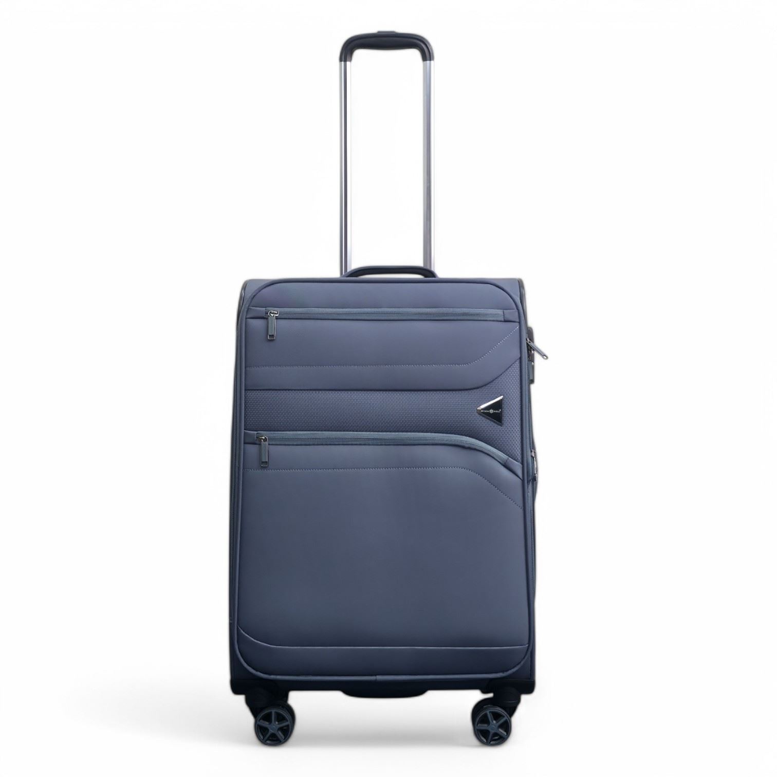 Lightweight Grey Soft Shell Suitcase 8 Wheel Set Travel Carry On Cabin Bag - Picture 18 of 29