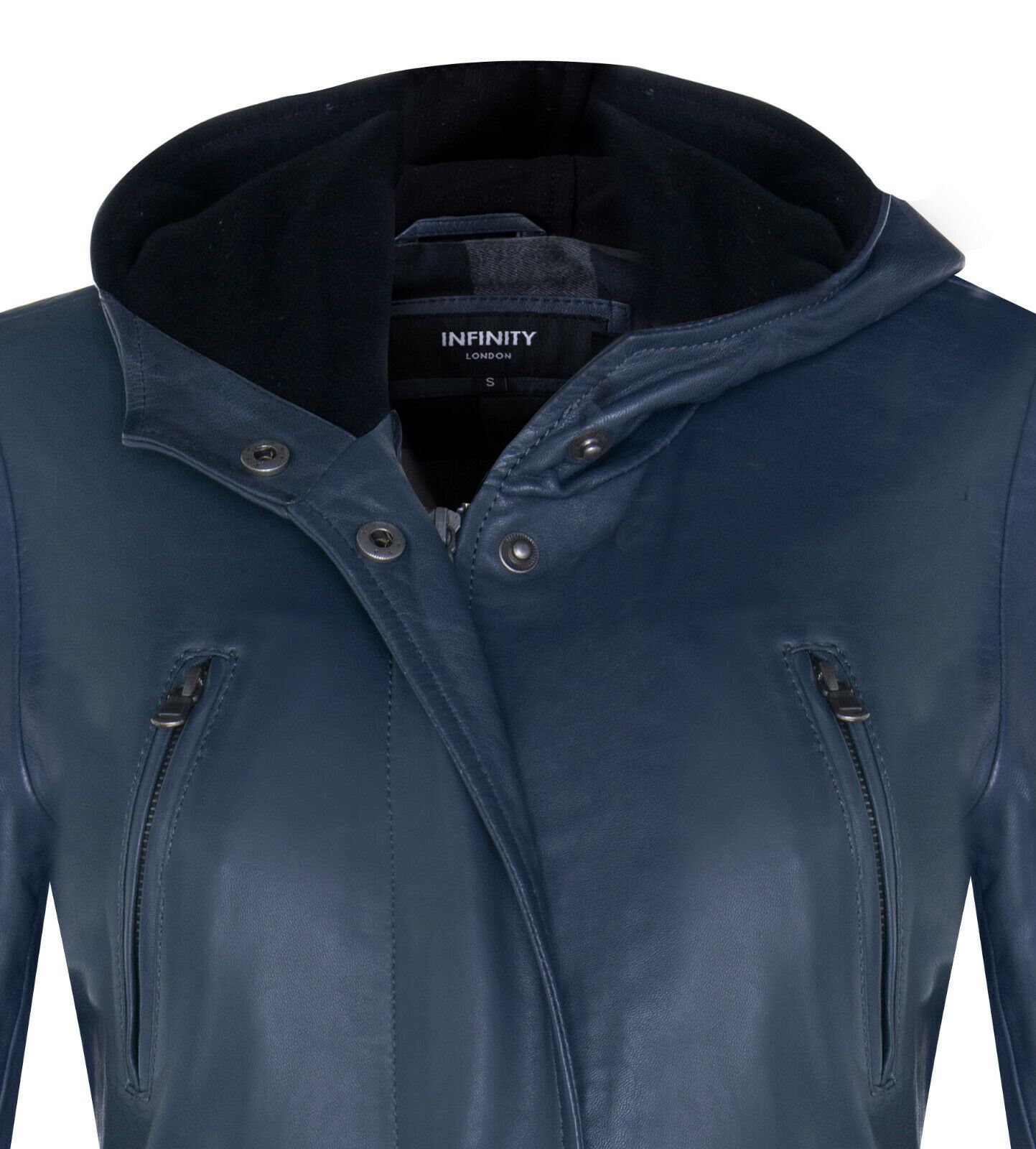 Women's Leather Hooded Parker Jacket Multi-Pocket Trench Coat - Picture 13 of 26