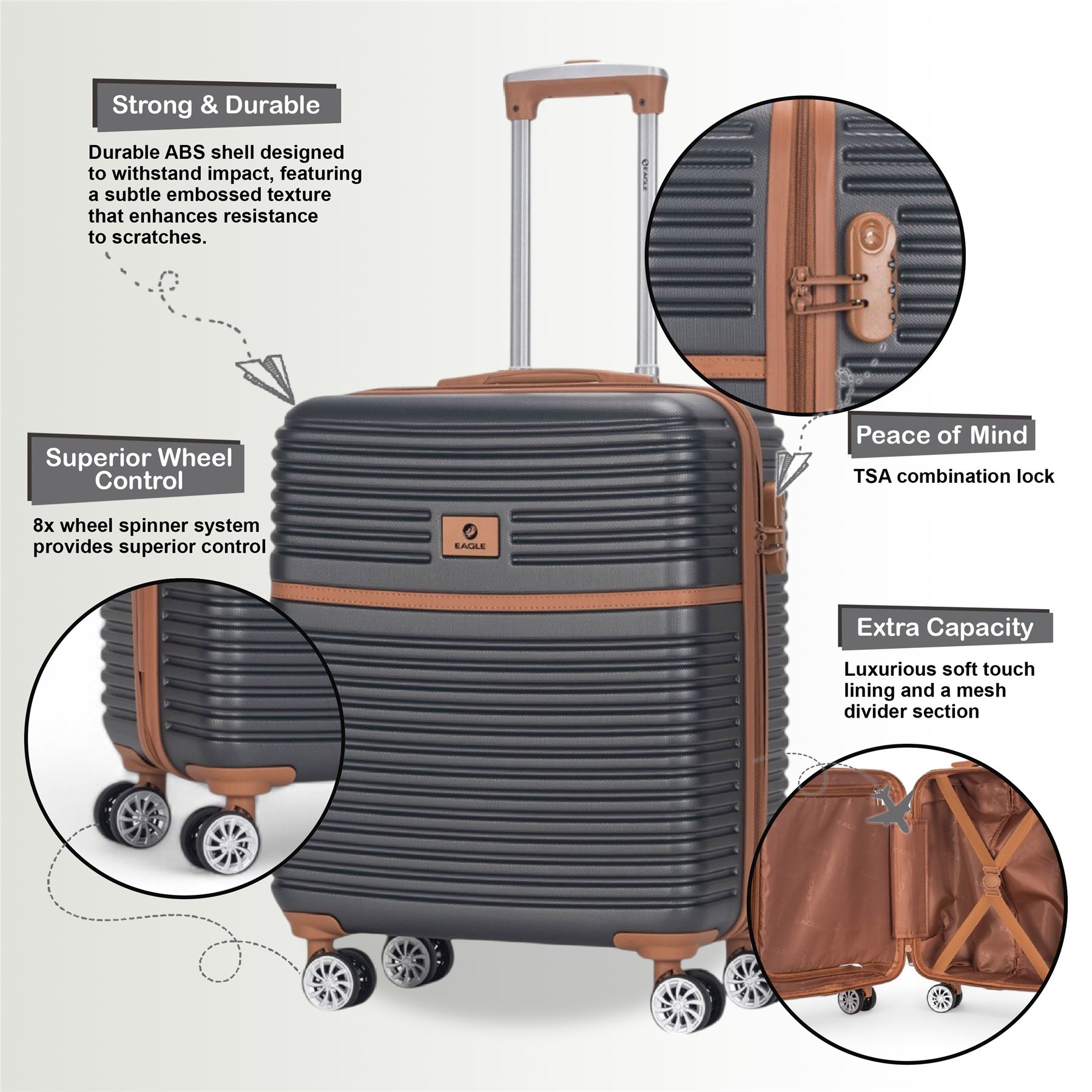 ABS Hardshell Underseat Cabin Suitcase 45 x 35 x 20 cm Suitable for Easyjet - Picture 29 of 51