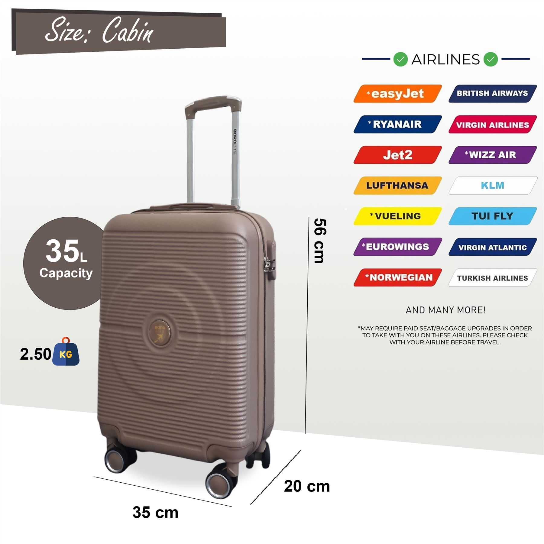 Maleta de cabina rígida ABS 56 x 35 x 20 cm adecuada para Easyjet, Ryanair - Imagen 17 de 29
