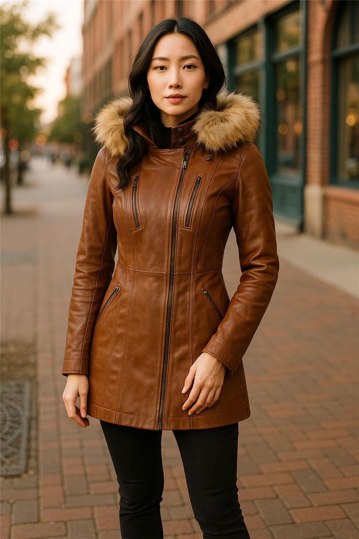 Womens Quilted Leather Parka Jacket-Winton - Picture 26 of 31