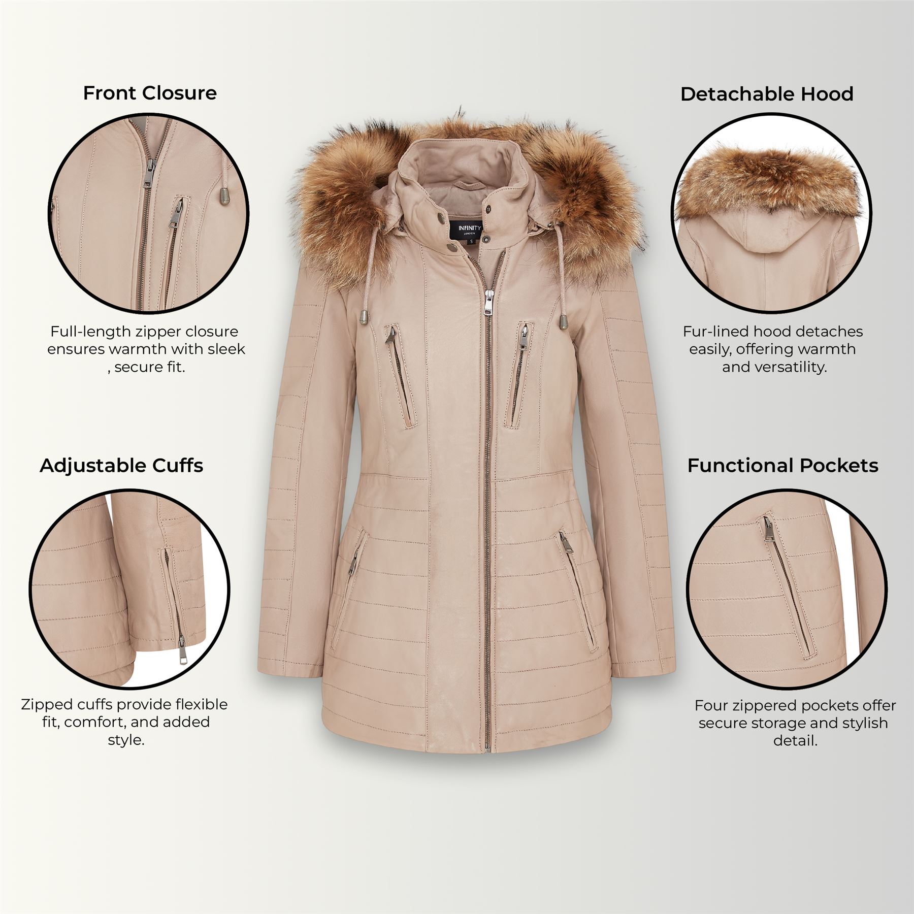 Womens Quilted Leather Parka Jacket-Winton - Picture 3 of 31