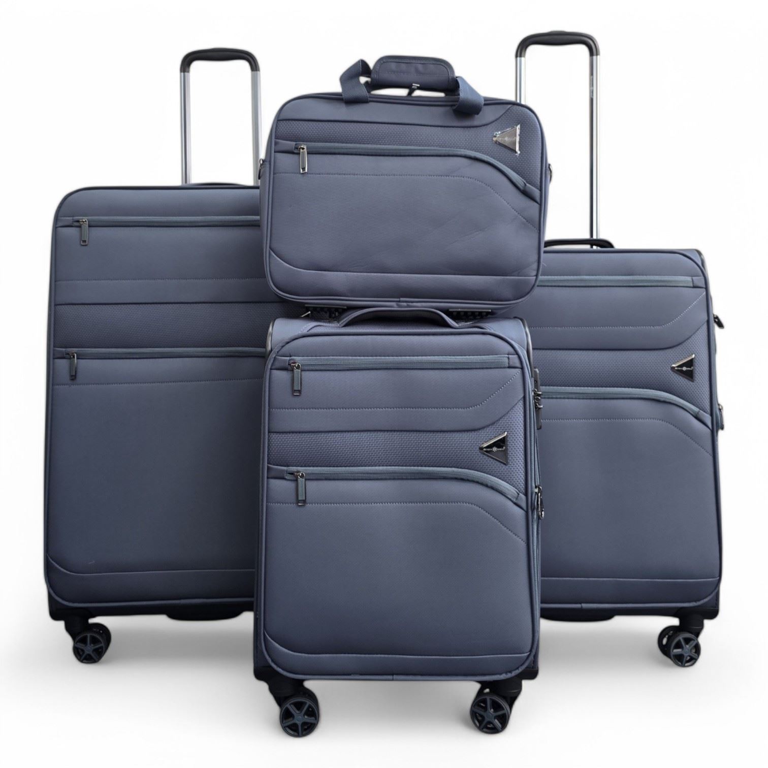 Lightweight Grey Soft Shell Suitcase 8 Wheel Set Travel Carry On Cabin Bag - Picture 27 of 29