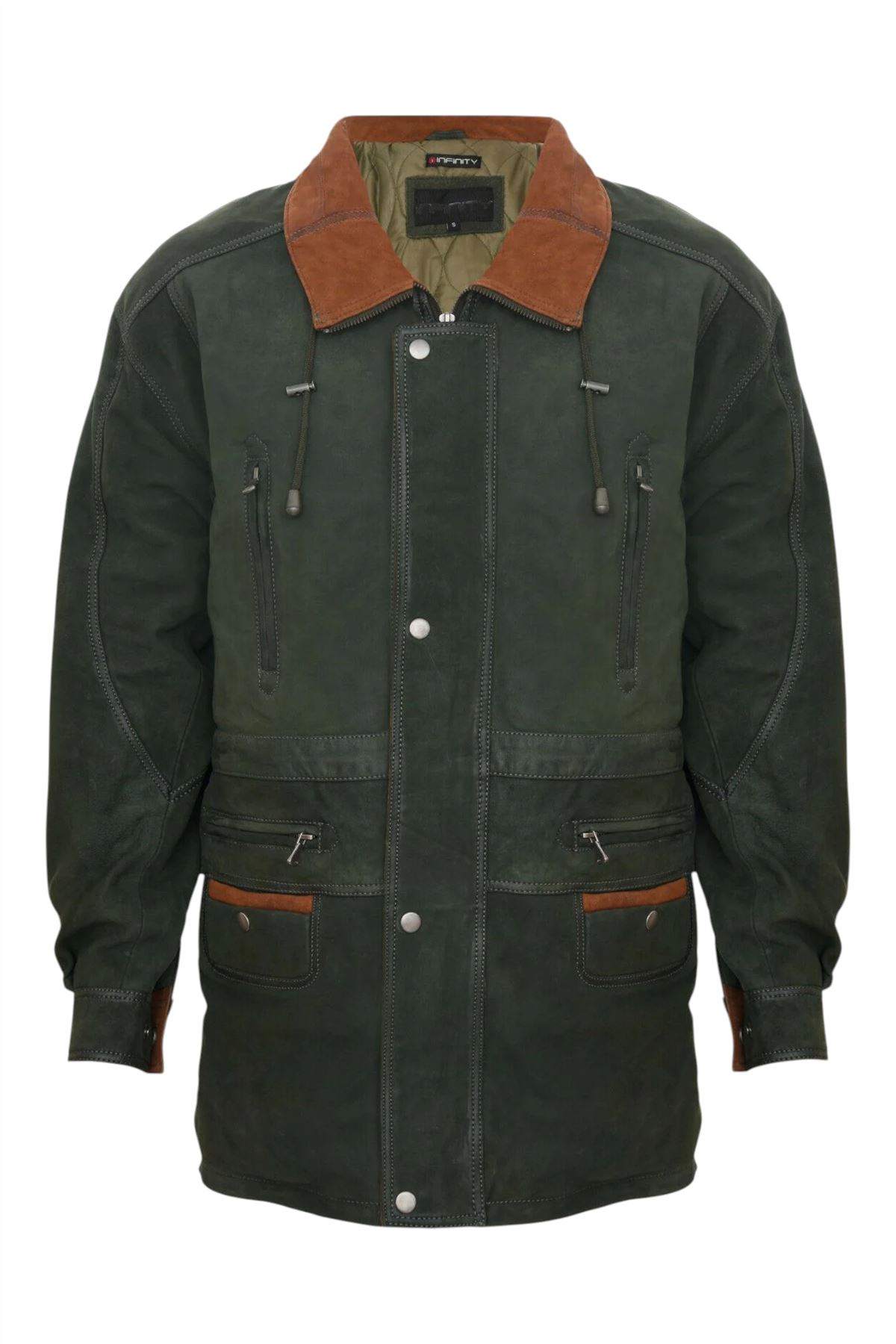 Klassischer kontrastierender weicher geschmeidiger Wildledermantel Parka Jacke für Herren - Bild 3 von 13