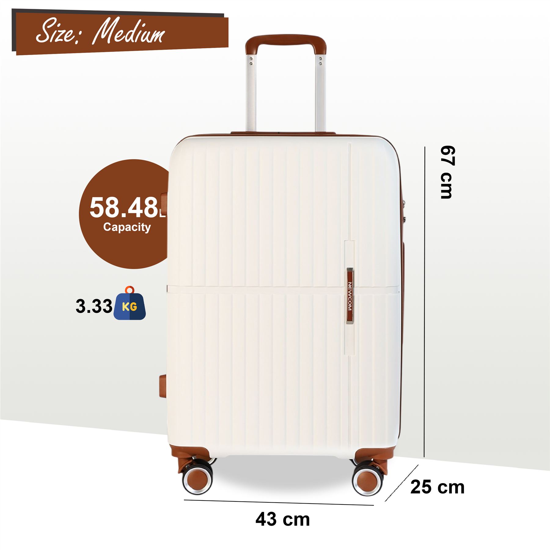 Hard Shell White Strong Suitcase Set 8 Wheel Cabin Luggage Holiday Travel Case - Picture 21 of 35