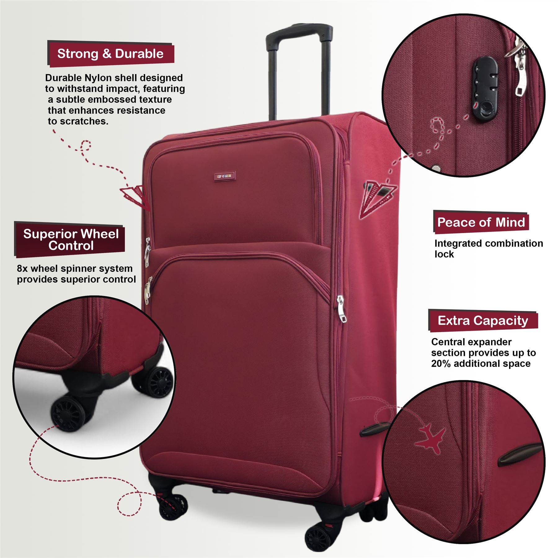 Expandable Soft Shell Suitcase 8 Wheel Luggage Set Light Carry On Cabin Bag - Picture 54 of 61