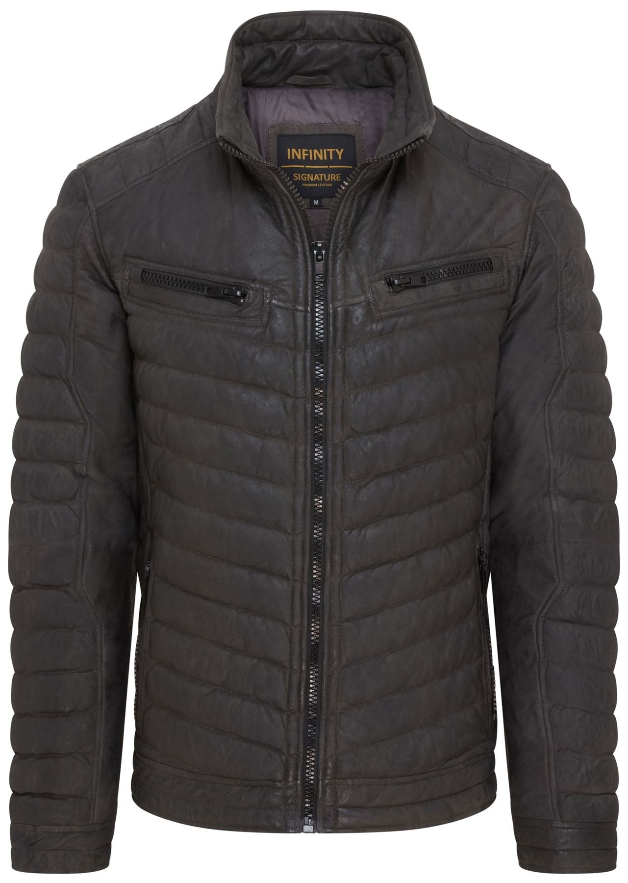Men's Puffer Leather Biker Jacket Quilted Vintage Warm Bomber Jacket - Picture 8 of 25