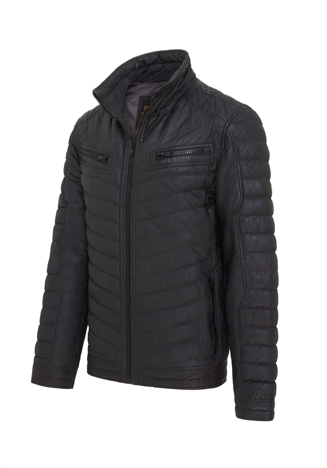 Men's Puffer Leather Biker Jacket Quilted Vintage Warm Bomber Jacket - Picture 22 of 25