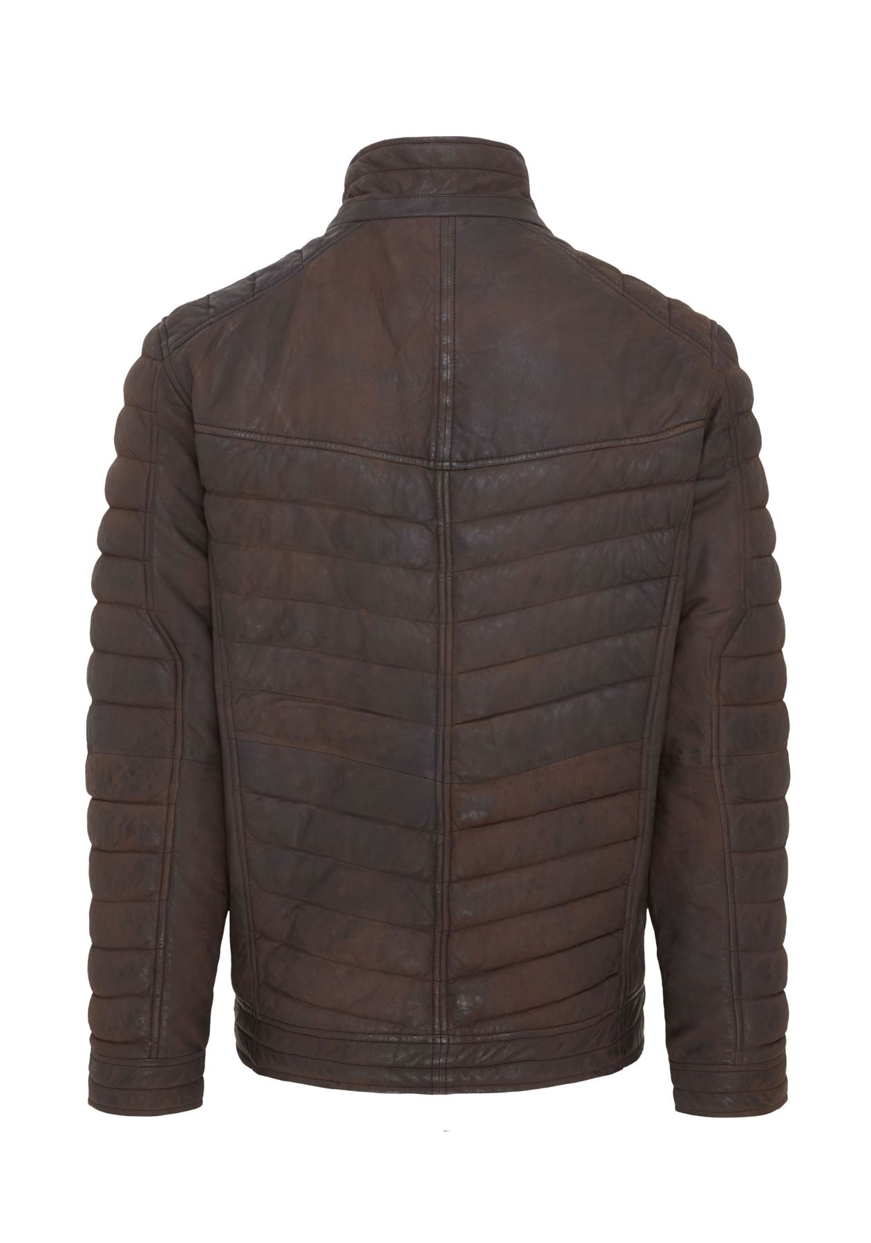 Men's Puffer Leather Biker Jacket Quilted Vintage Warm Bomber Jacket - Picture 17 of 25