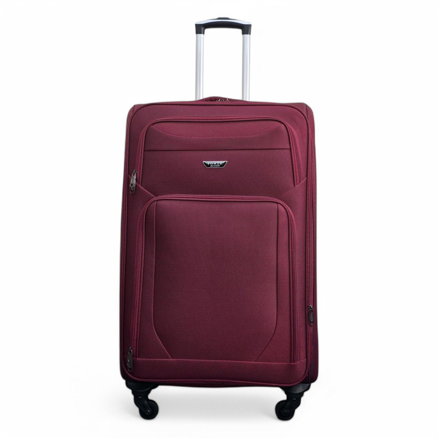 Soft Shell Lightweight Wine Burgundy Nylon Suitcase Set 4 Wheel Travel Case Bags - Picture 2 of 37