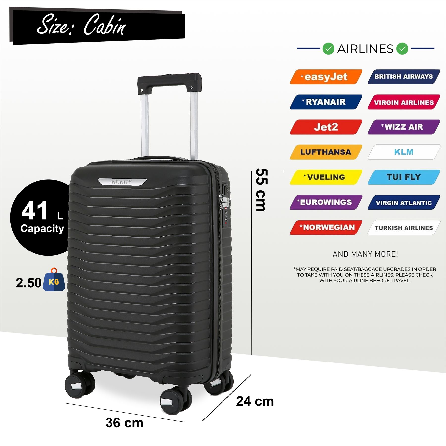 Juego de maletas rígidas negras 8 ruedas cabina TSA maleta de equipaje - Imagen 11 de 32