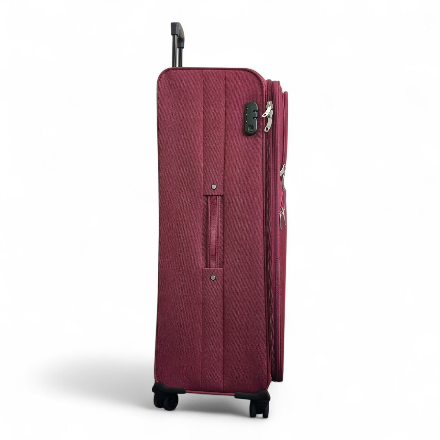 Burgundy Red Expandable Soft Shell Suitcase 8 Wheel Set Light Carry On Cabin Bag - Picture 35 of 36