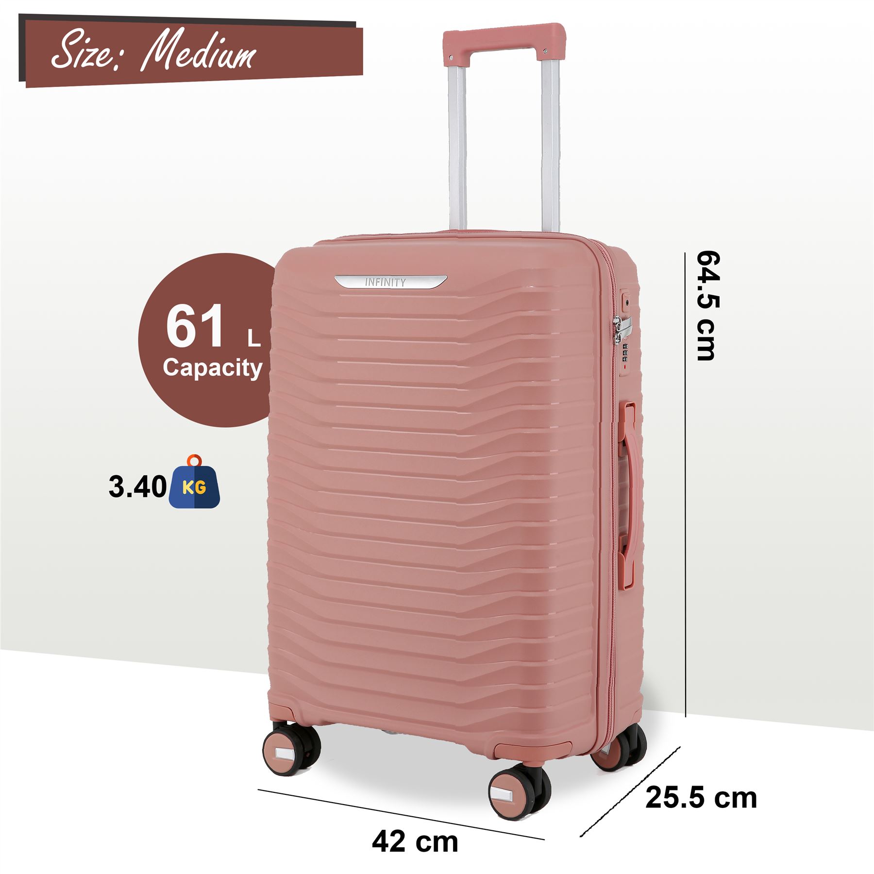 Hard Shell Classic Suitcase Set 8 Wheel Cabin TSA Luggage Case Holiday Travel - Picture 31 of 37