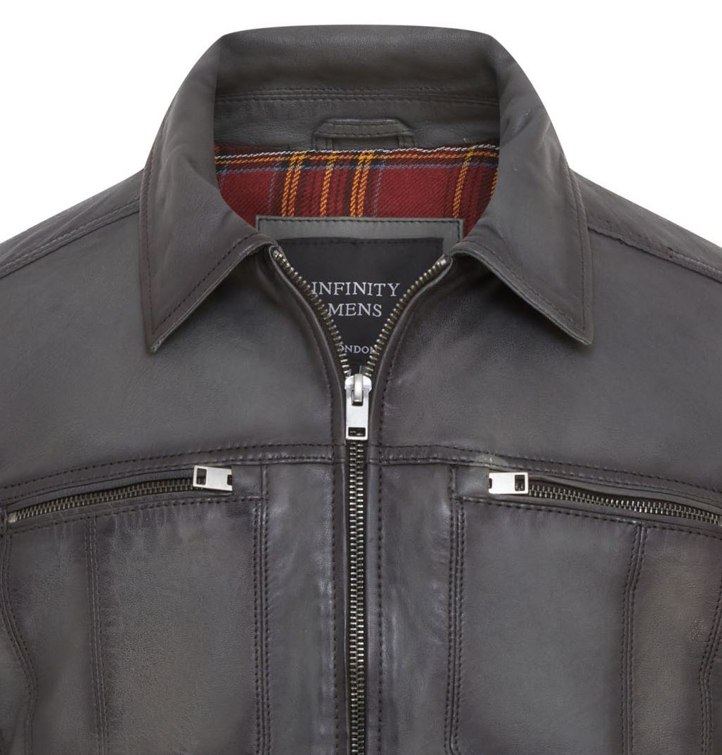 Men's Classic Leather Biker Jacket Vintage Short Leather Motorcycle Jacket - Picture 18 of 19