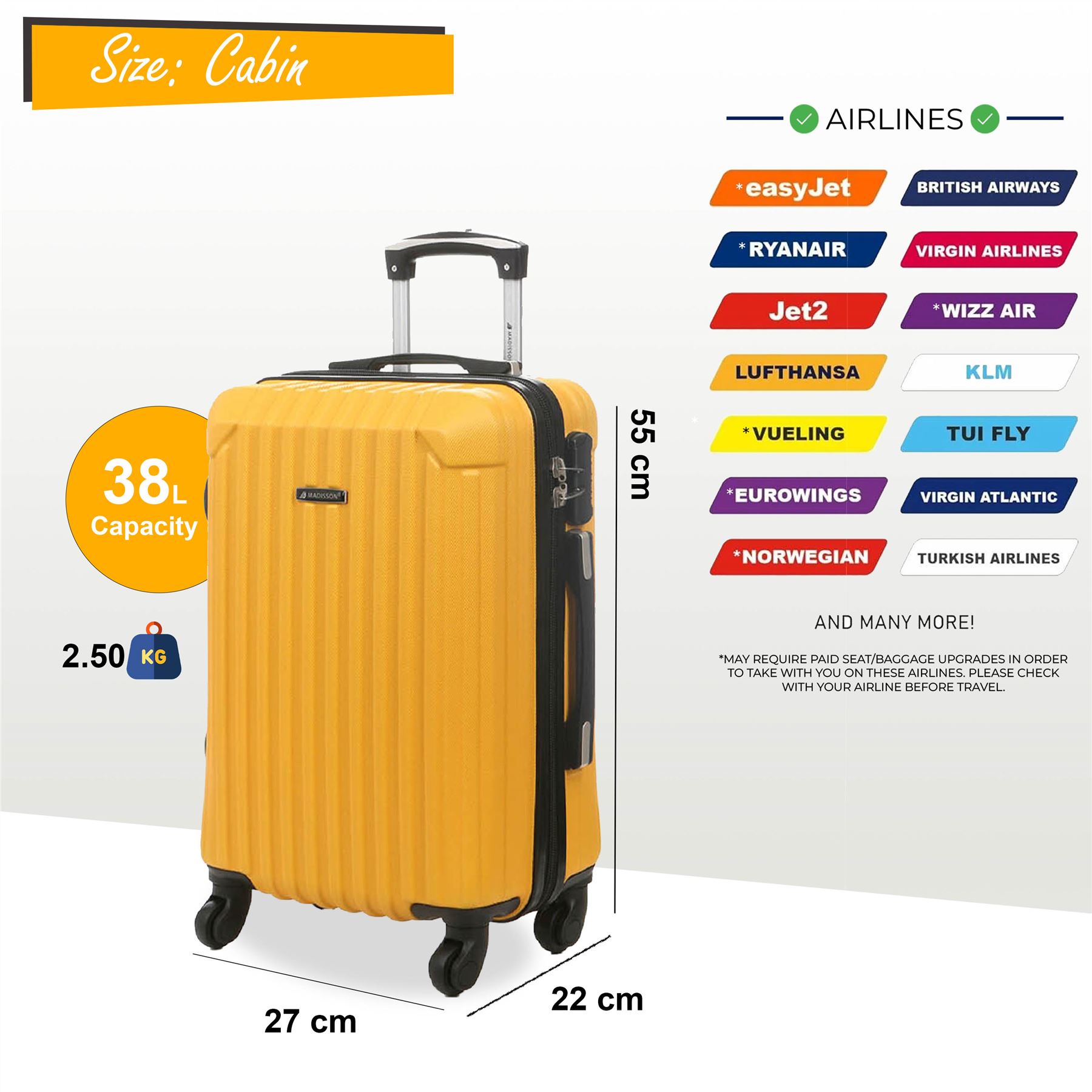 Maleta rígida cabina 55 x 27 x 22 cm ABS adecuada para Easyjet, Ryanair - Imagen 35 de 45