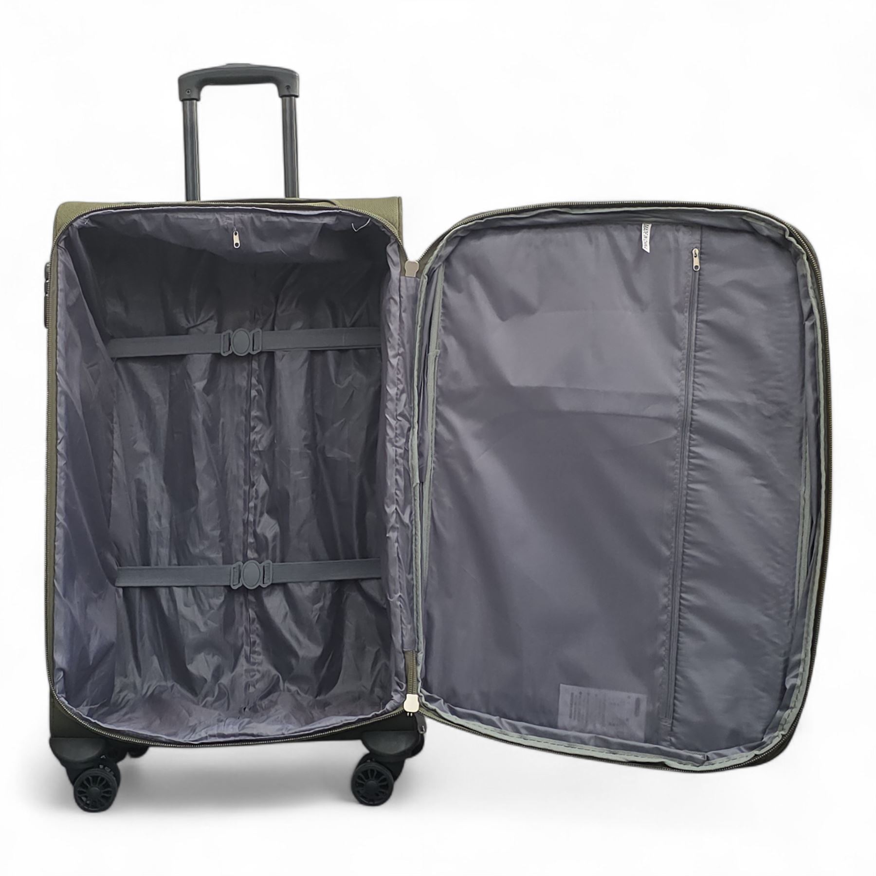 Green Expandable Soft Shell Suitcase 8 Wheel Set Light Carry On Cabin Bag - Picture 29 of 35