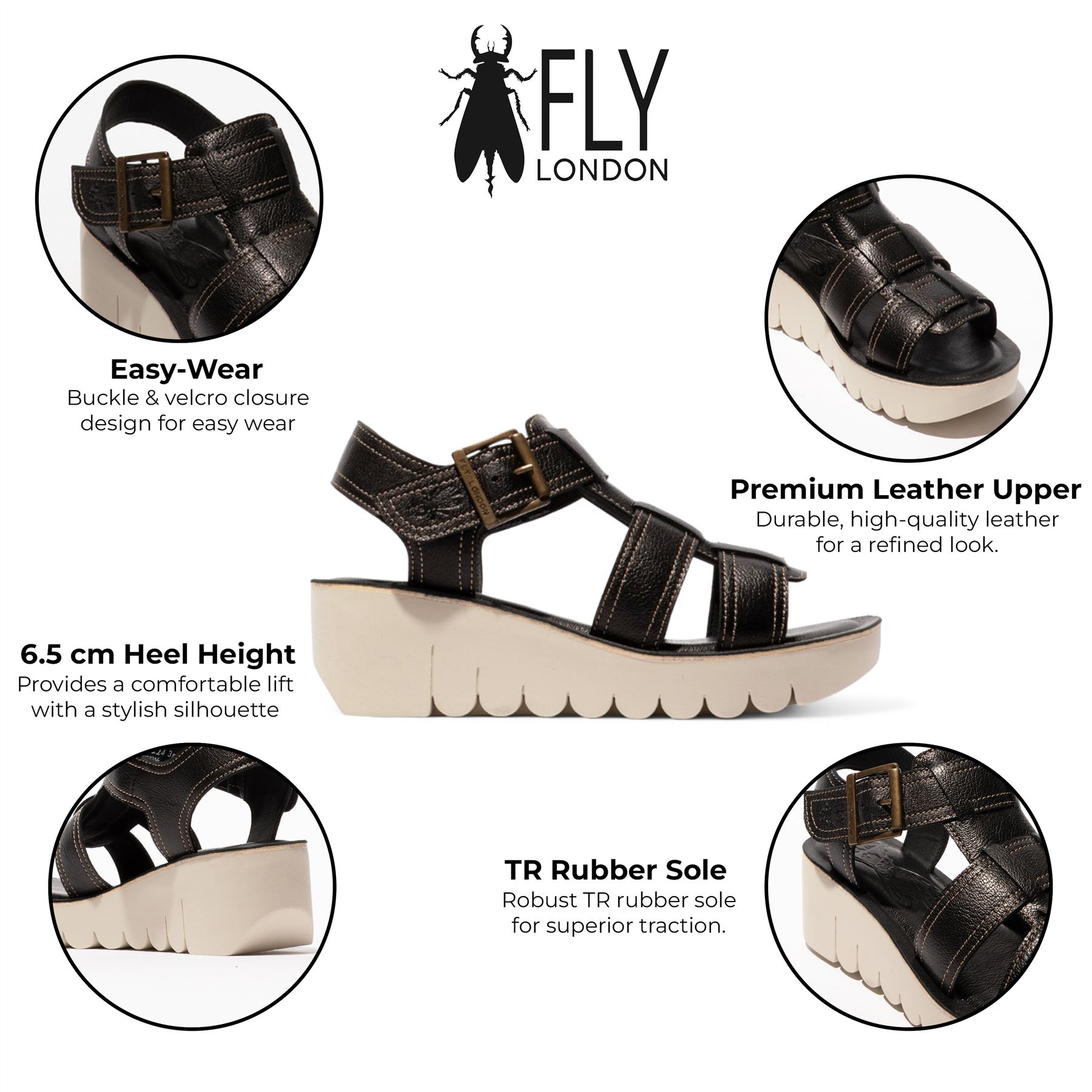 Fly London Damen YUDD236FLY Mousse Leder Sandalen Espadrille Plateau Wedges - Bild 3 von 11
