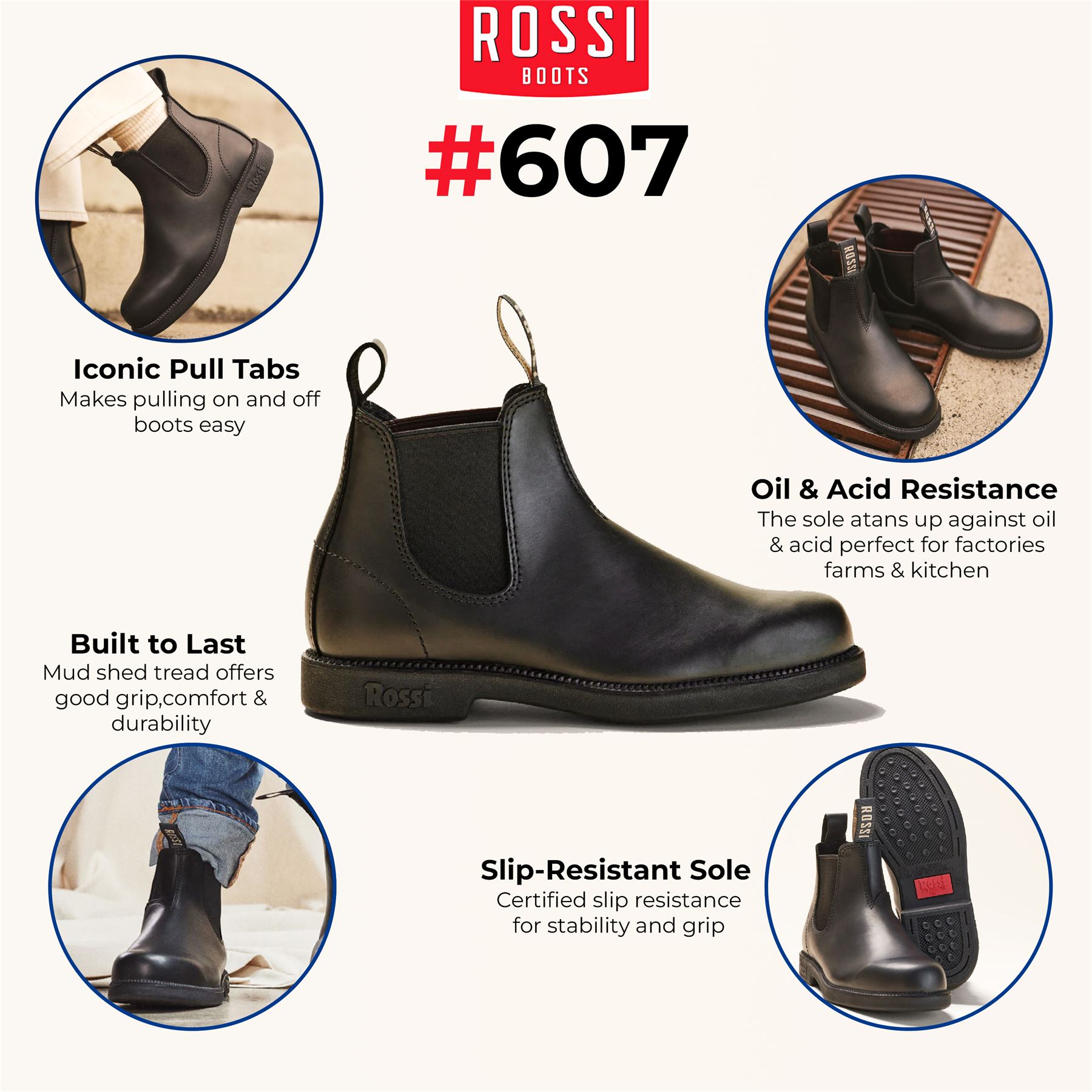 Rossi Boots Booma 607 Leather Chelsea Australian Unisex Ankle Boots - Picture 3 of 32