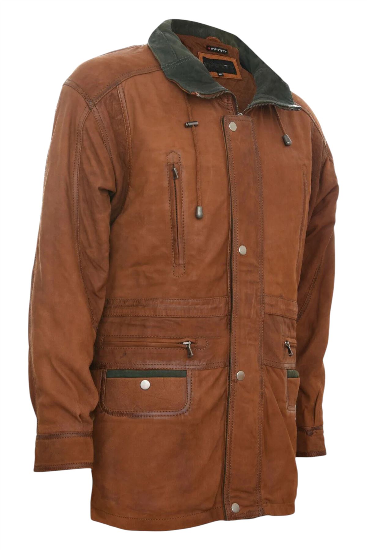 Klassischer kontrastierender weicher geschmeidiger Wildledermantel Parka Jacke für Herren - Bild 11 von 13