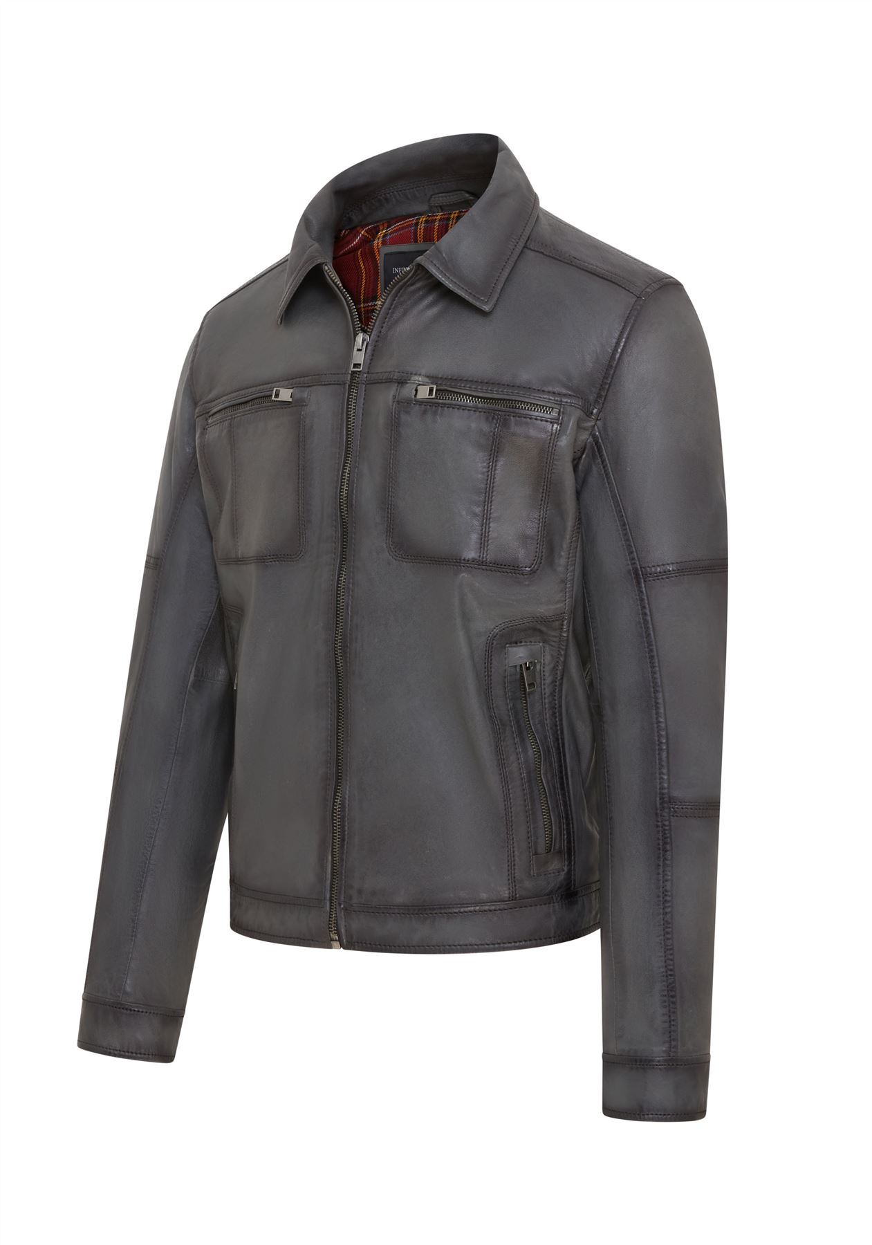 Men's Classic Leather Biker Jacket Vintage Short Leather Motorcycle Jacket - Picture 16 of 19