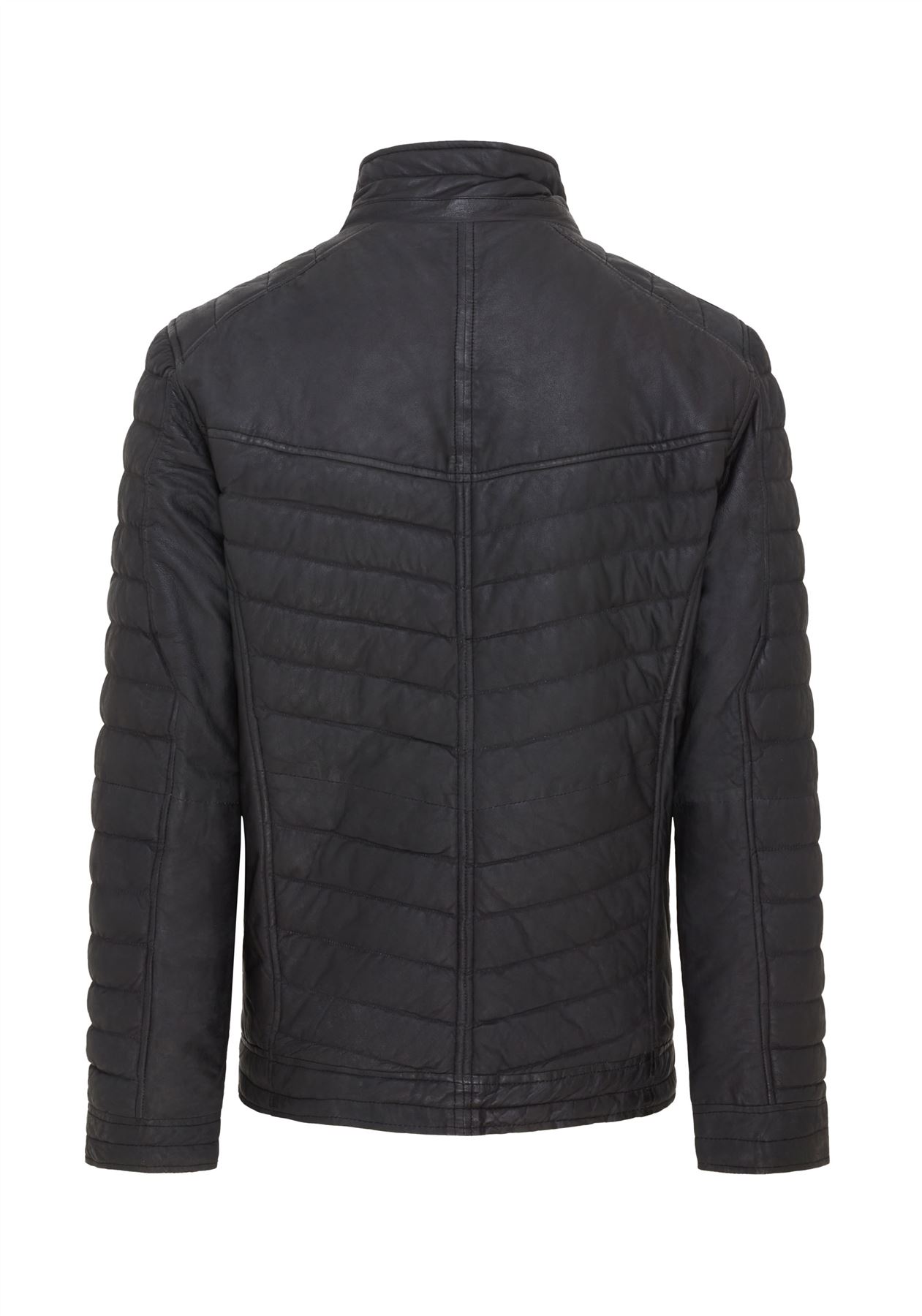 Men's Puffer Leather Biker Jacket Quilted Vintage Warm Bomber Jacket - Picture 23 of 25