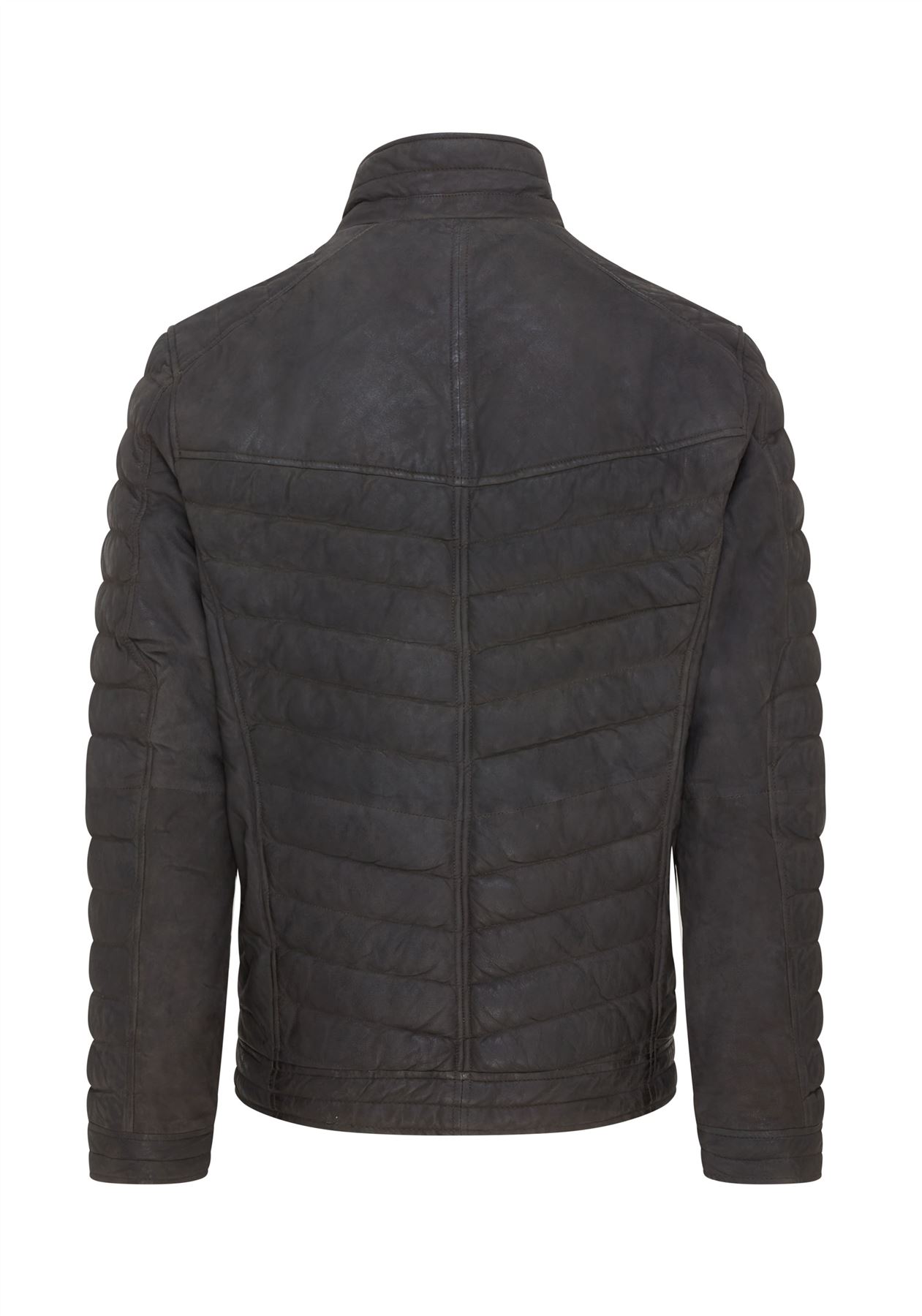Men's Puffer Leather Biker Jacket Quilted Vintage Warm Bomber Jacket - Picture 11 of 25