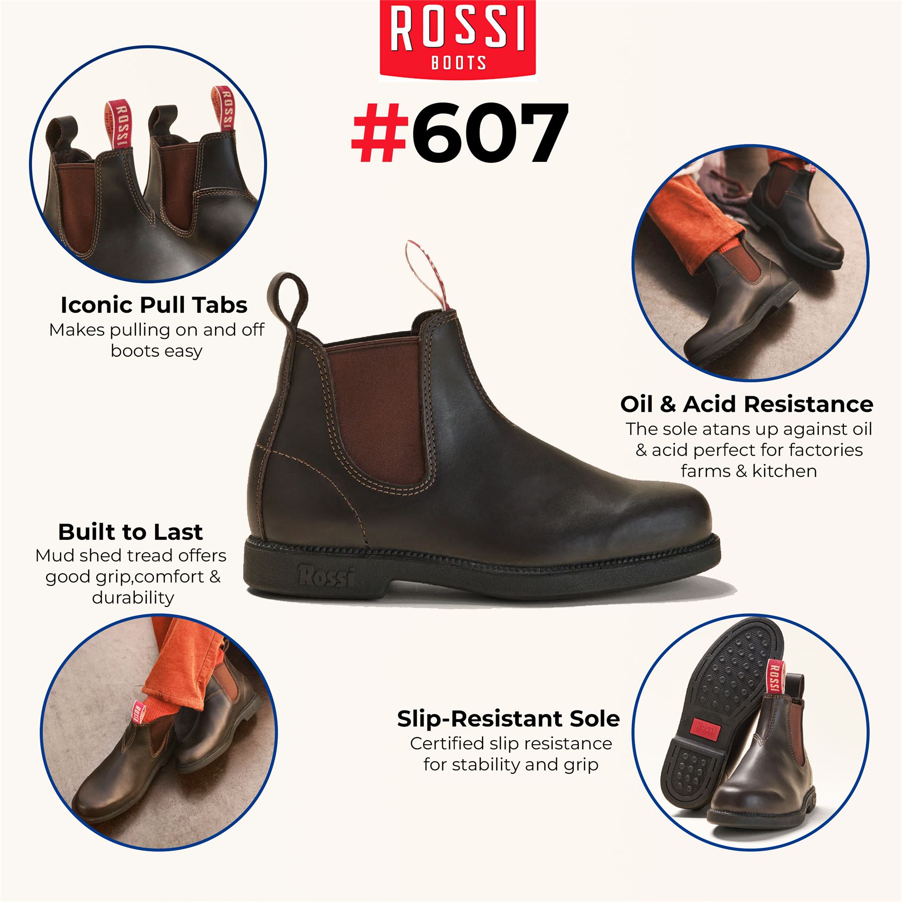 Rossi Boots Booma 607 Leather Chelsea Australian Unisex Ankle Boots - Picture 8 of 32