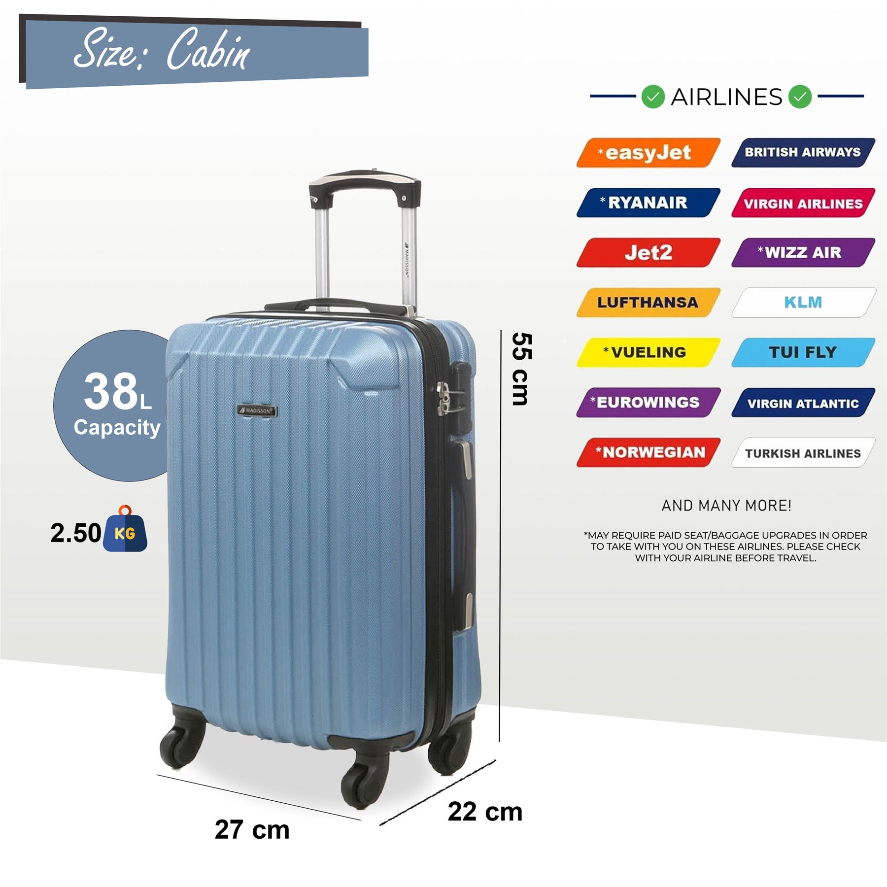 Maleta rígida cabina 55 x 27 x 22 cm ABS adecuada para Easyjet, Ryanair - Imagen 13 de 45
