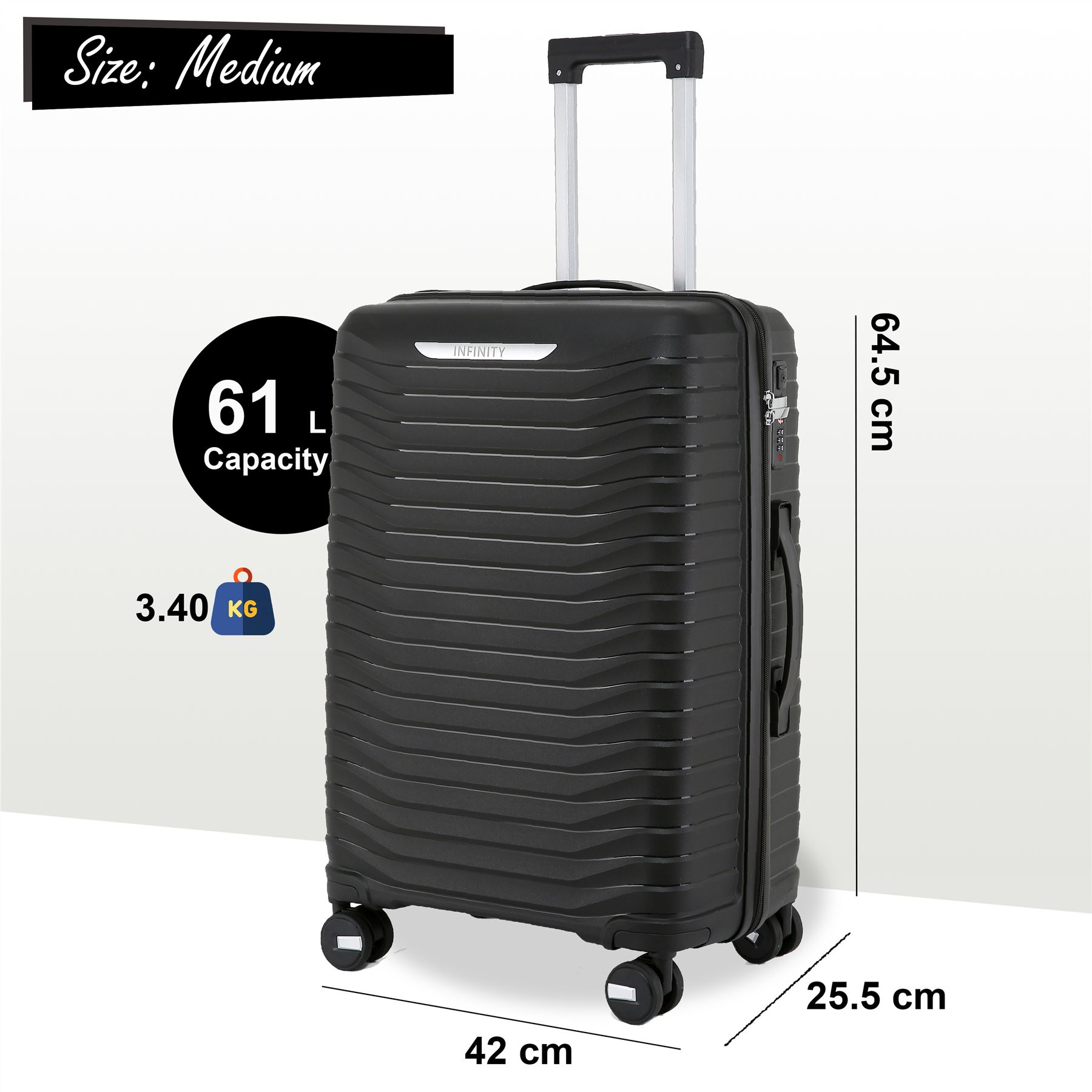 Juego de maletas rígidas negras 8 ruedas cabina TSA maleta de equipaje - Imagen 19 de 32