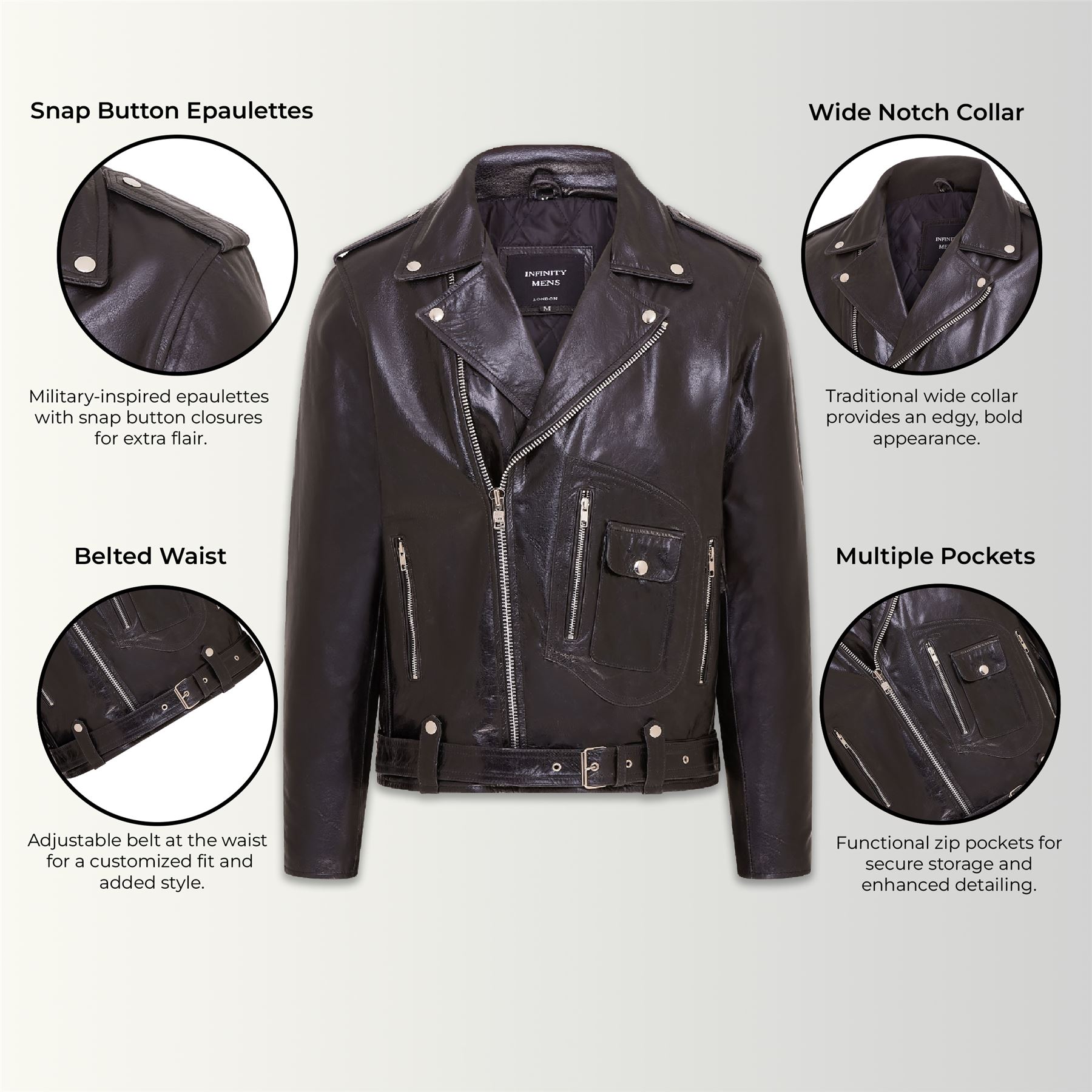 Mens Retro Brando Quilted Leather Biker Jacket Vintage Motorcycle Style - Picture 9 of 19