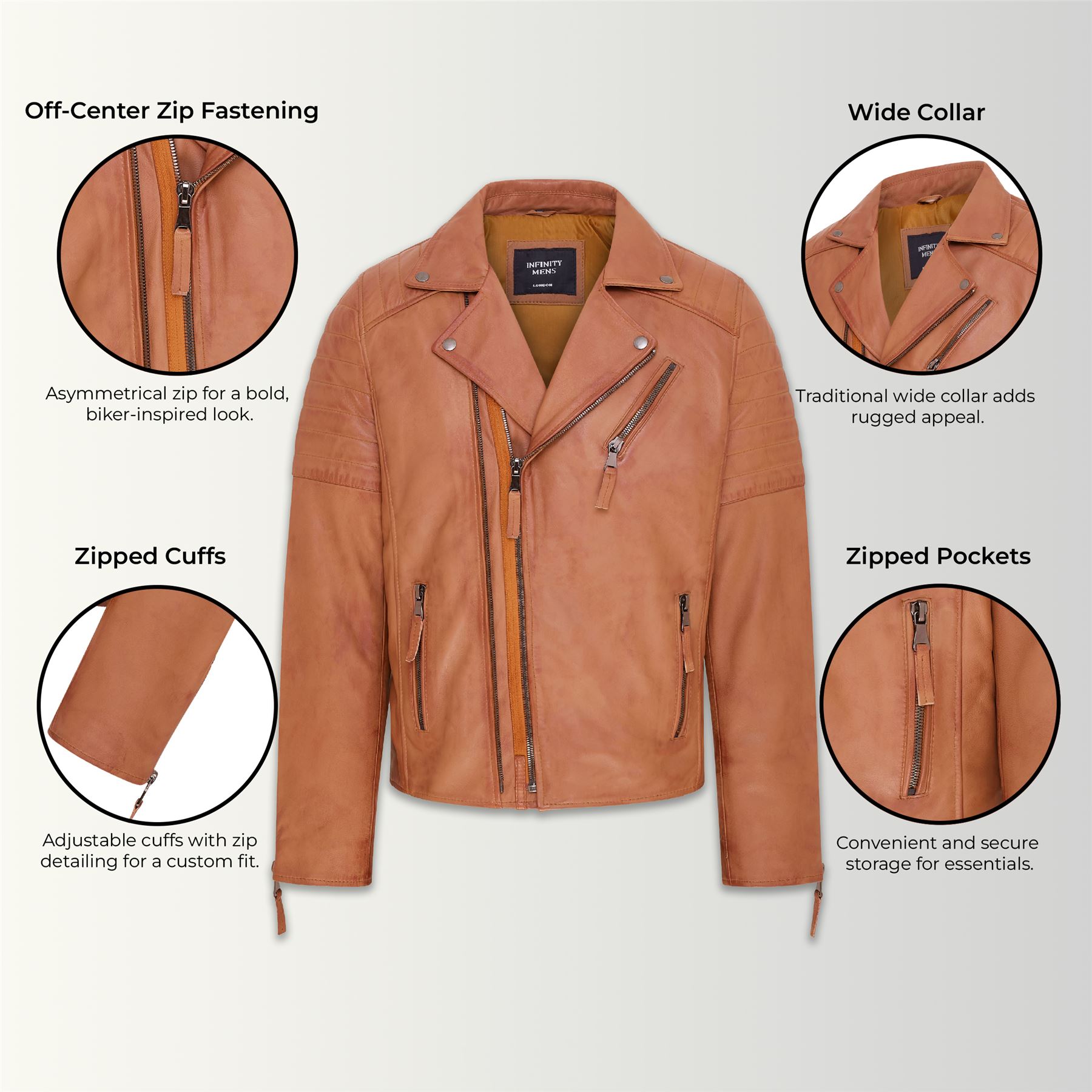 Chaqueta de Motociclista Para Hombre Calce Ajustado Estilo Brando Doble Cremallera Cruzada 100% Cuero - Imagen 9 de 30
