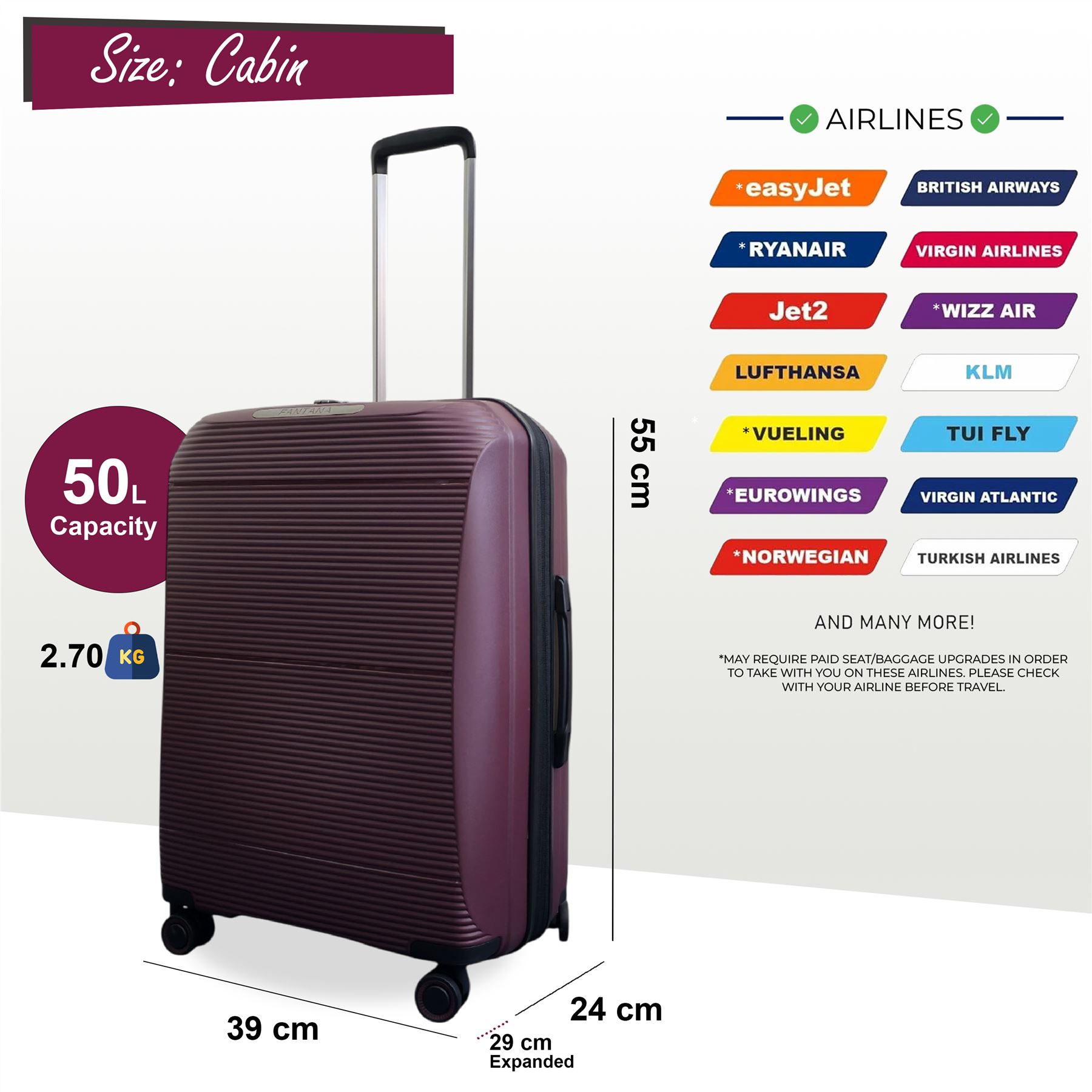 Juego De Maletas De Viaje De Cabina Con Ruedas De 8 Y Carcasa Dura Expandible - Imagen 26 de 56