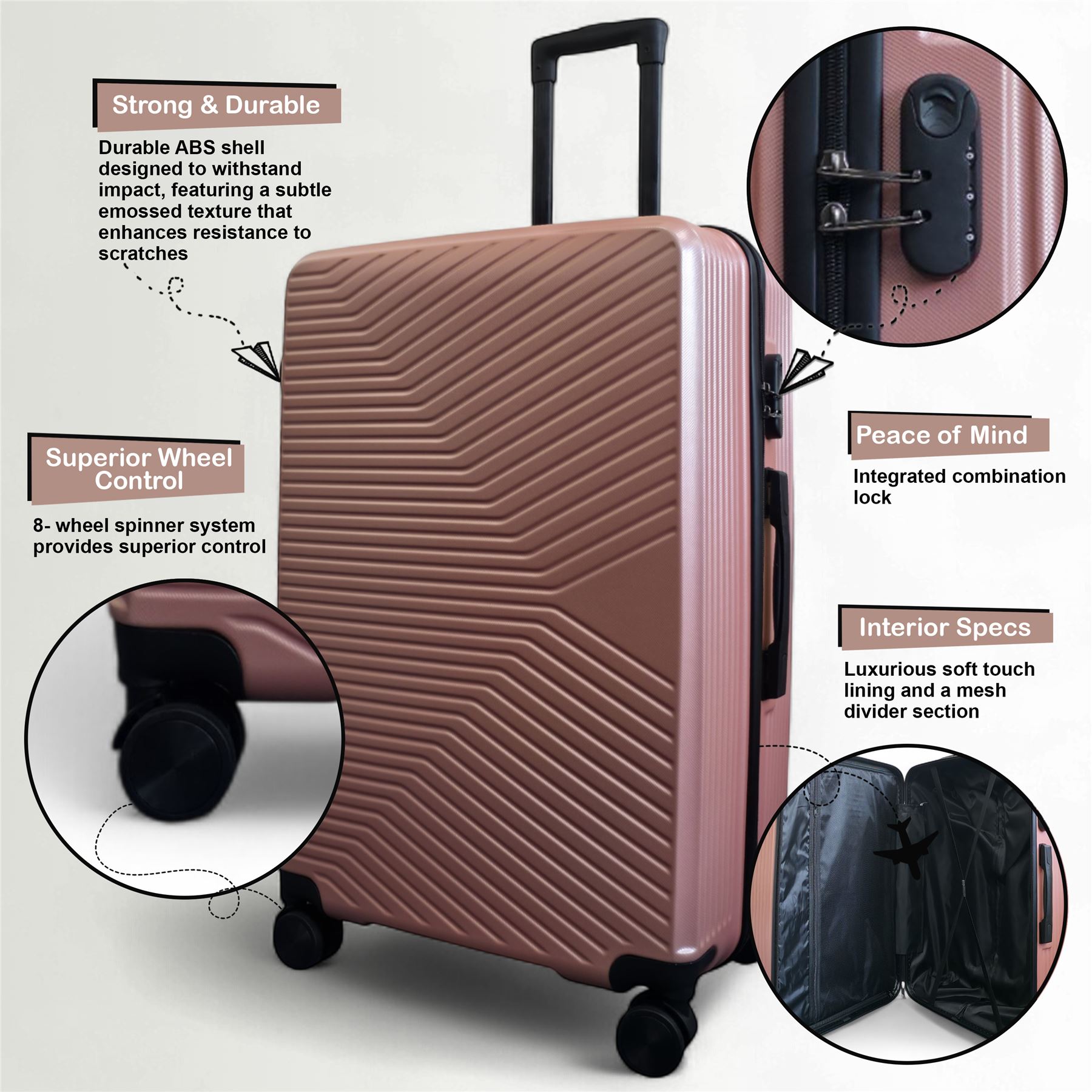 Strong Hardshell Suitcase Set Dual 4 Wheel ABS Luggage Trolley Cabin Suitcase - Picture 40 of 73