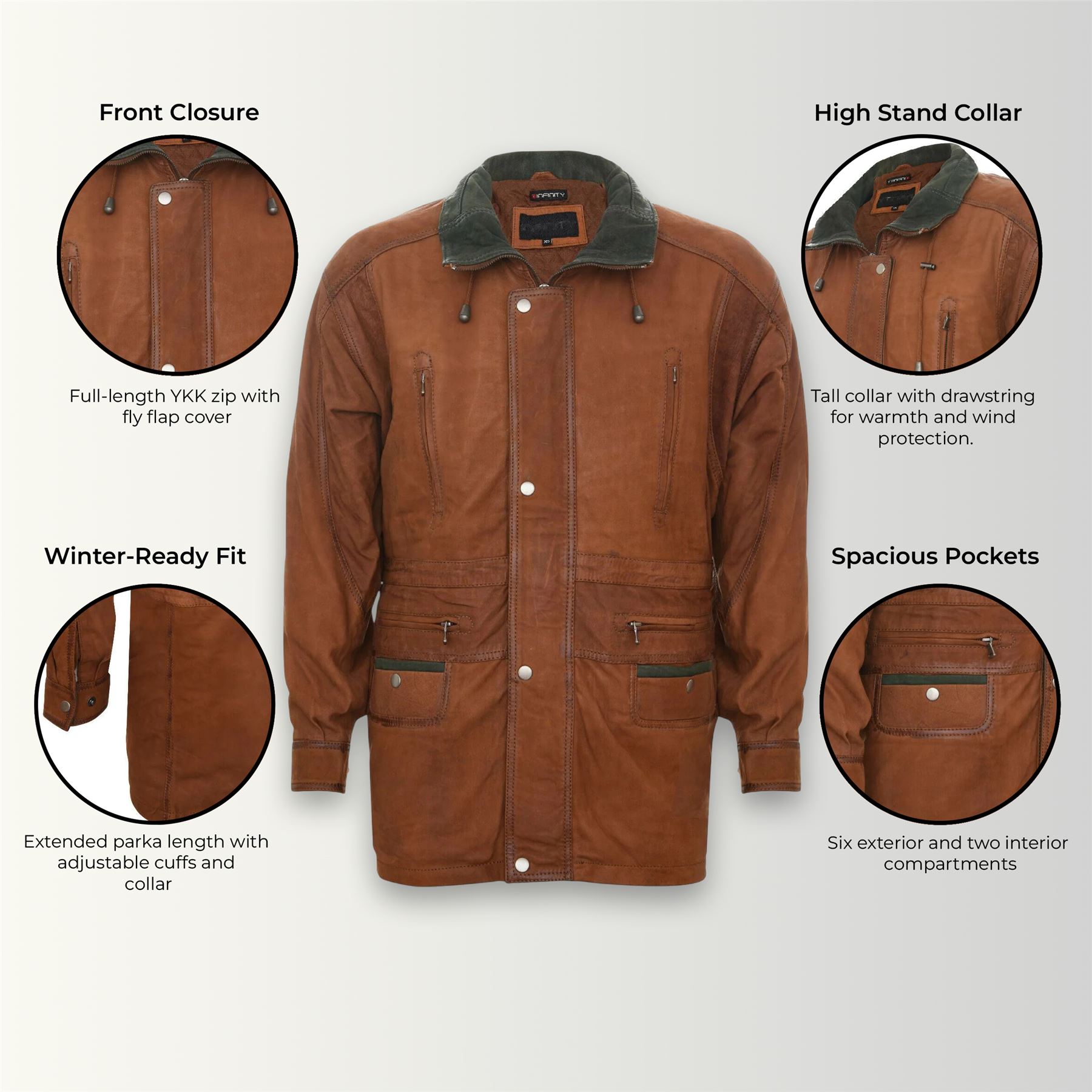 Klassischer kontrastierender weicher geschmeidiger Wildledermantel Parka Jacke für Herren - Bild 10 von 13