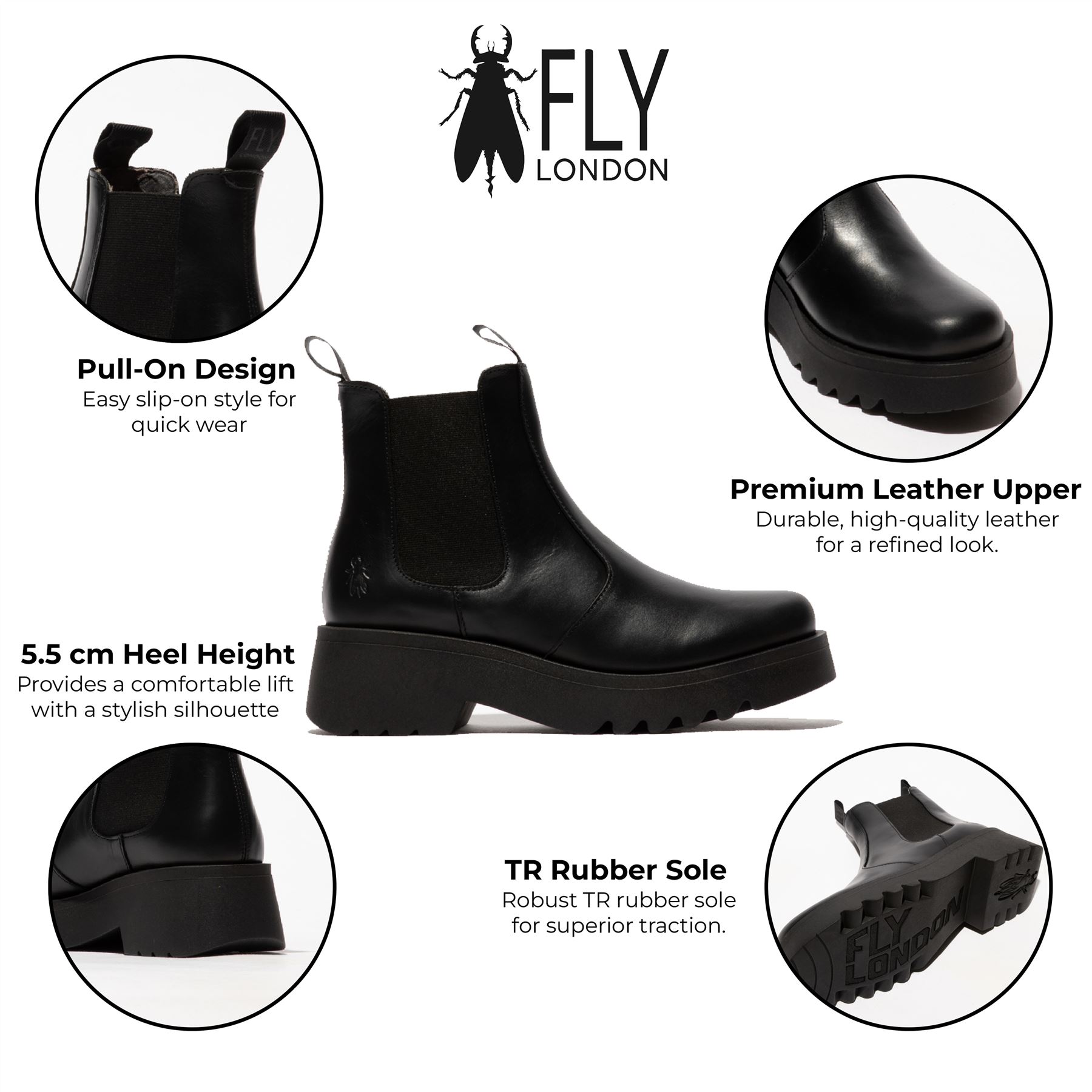 Fly London Mujer MEDI789 Botas Cuña Chelsea Tobillo Cuero Plataforma Reino Unido 3-8 - Imagen 3 de 17