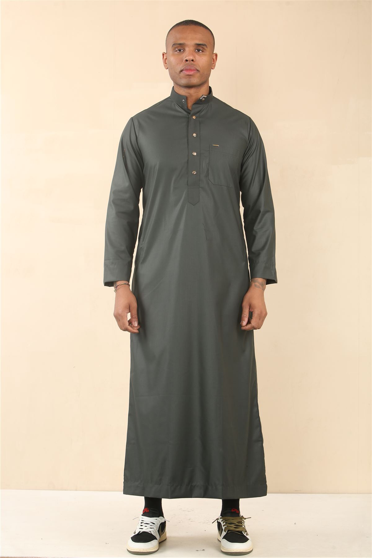 Men's Thobe Emirati Islamic Clothing Jubba Robe Muslim Eid Ramadan Arab Saudi - Picture 8 of 23