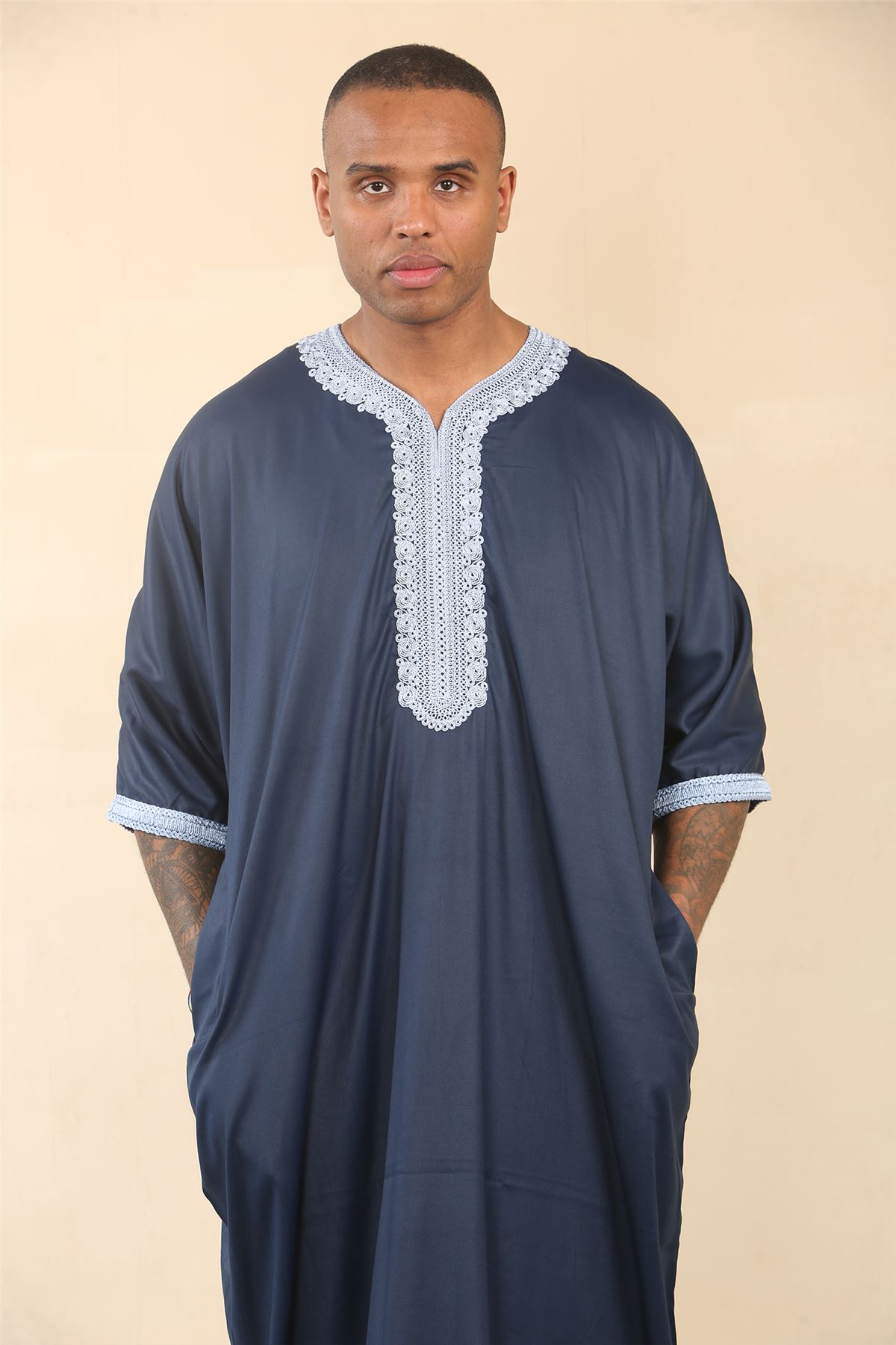 Herren Marokkanische Thobe Islamische Kleidung Jubba Eid Djellaba Kurzarm Gandoura - Bild 4 von 7