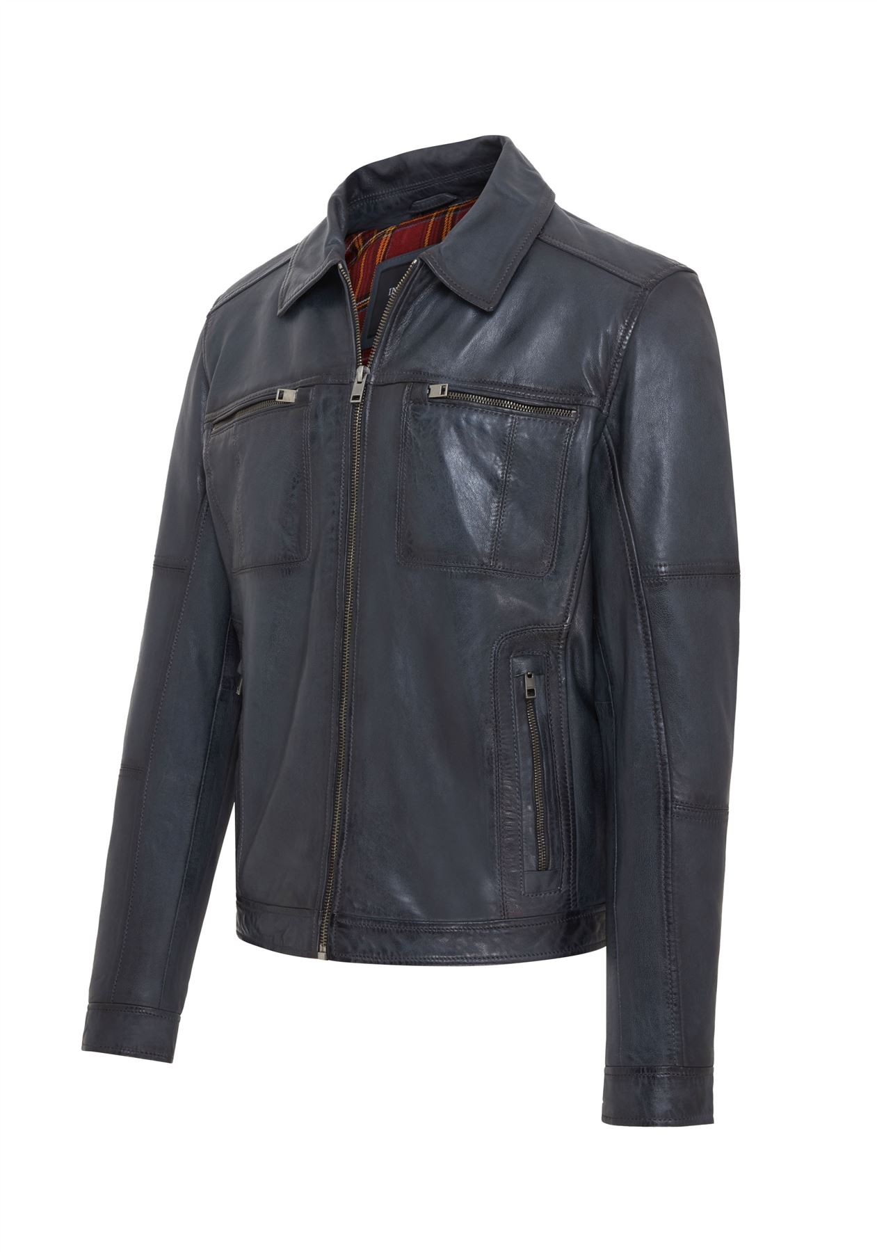 Men's Classic Leather Biker Jacket Vintage Short Leather Motorcycle Jacket - Picture 10 of 19