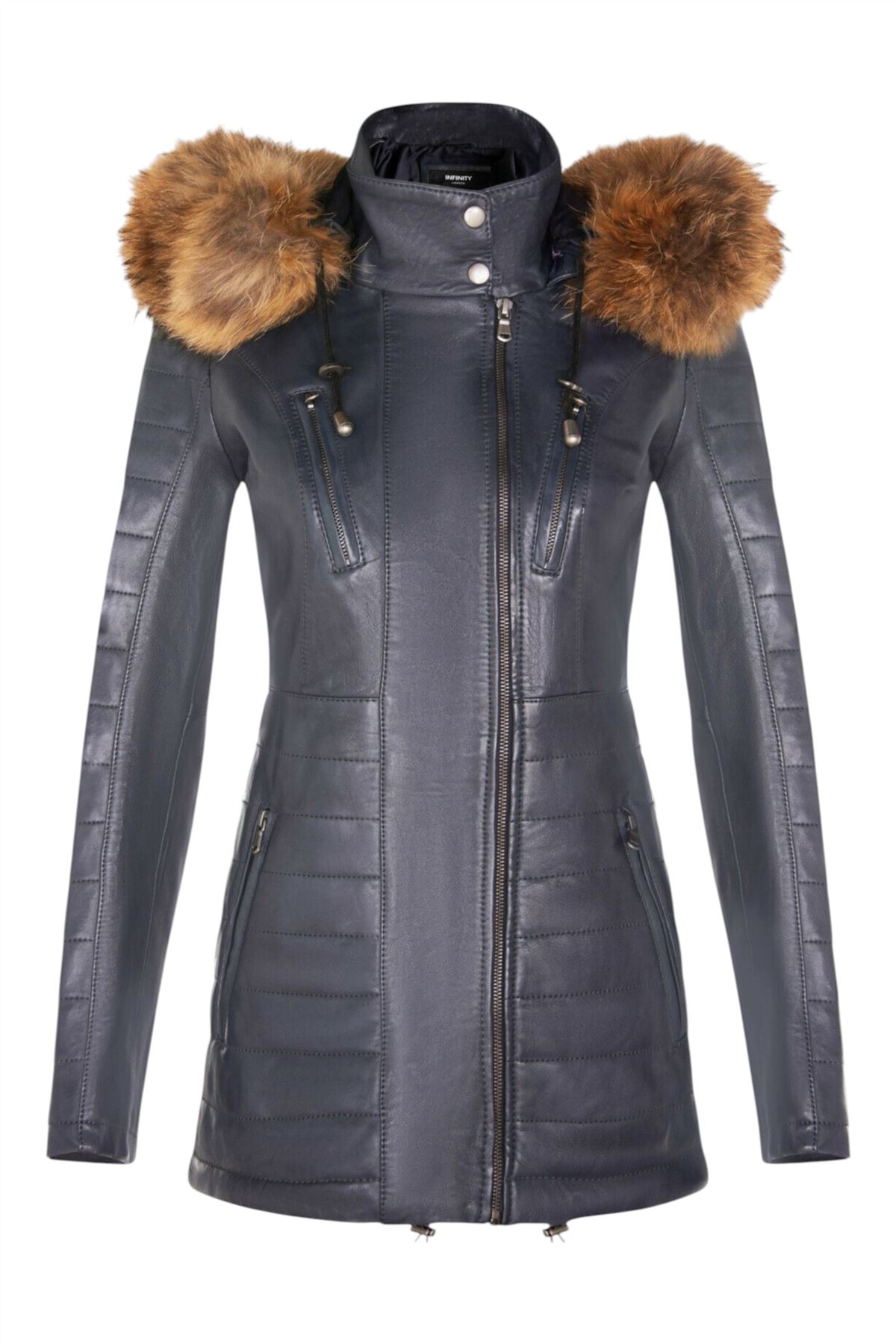 Womens Quilted Leather Parka Jacket-Winton - Picture 16 of 31