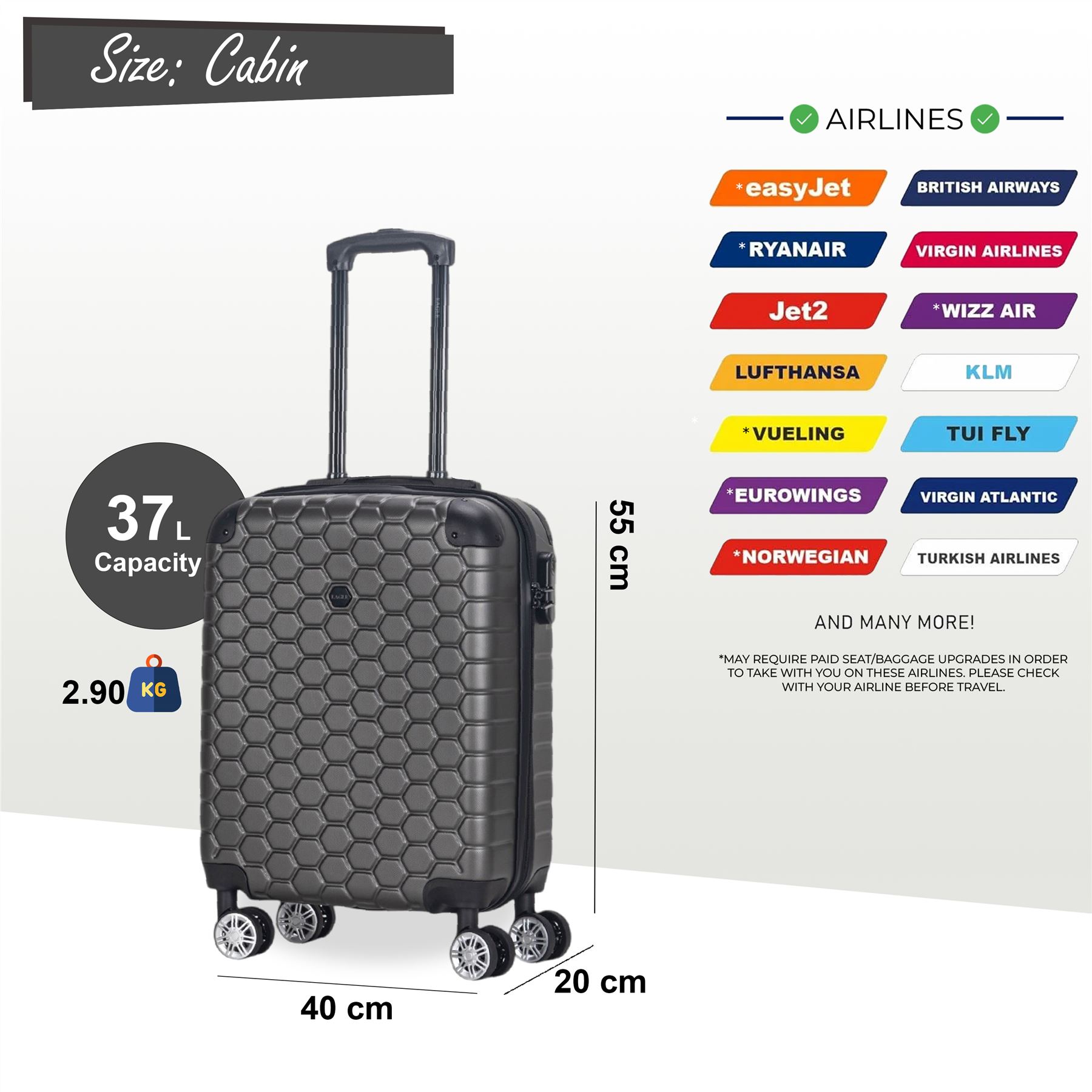 Juego De Maletas De Viaje De Cabina Con Ruedas De 8 De ABS - Imagen 39 de 68