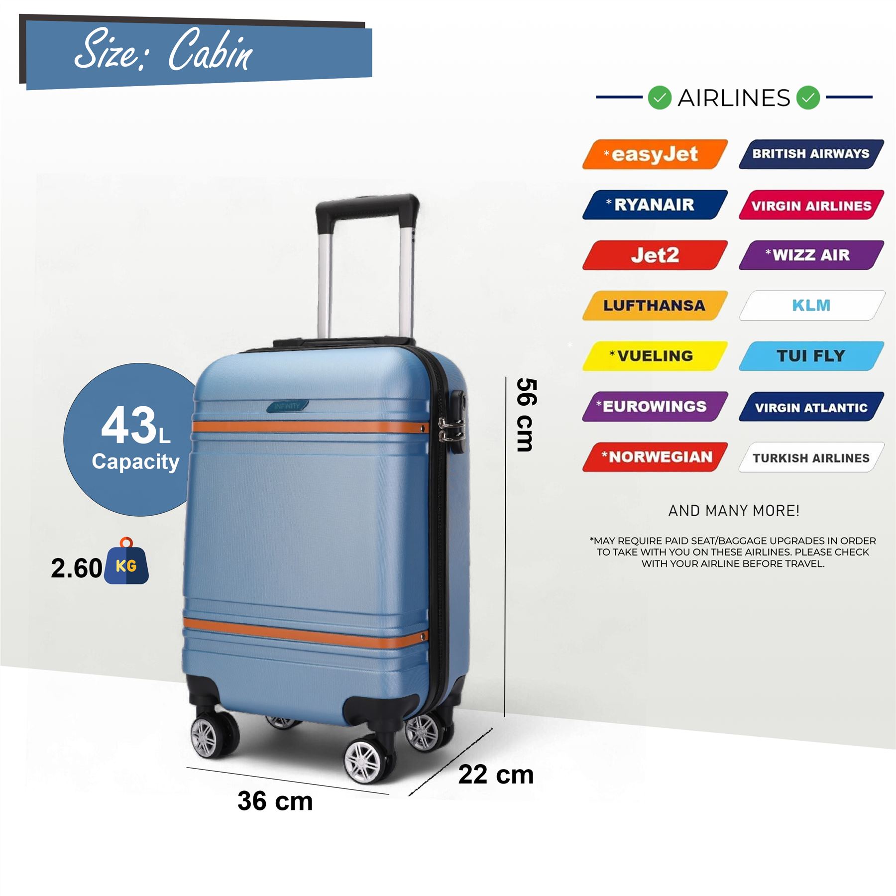 Cabina rígida 36 x 22 x 56 cm ABS adecuado para Easyjet, Ryanair, Wizzair - Imagen 17 de 22