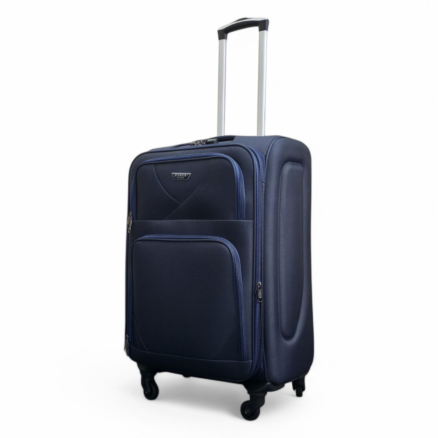 Soft Shell Lightweight Navy Blue Nylon Suitcase Set 4 Wheel Travel Case Bags - Picture 18 of 38