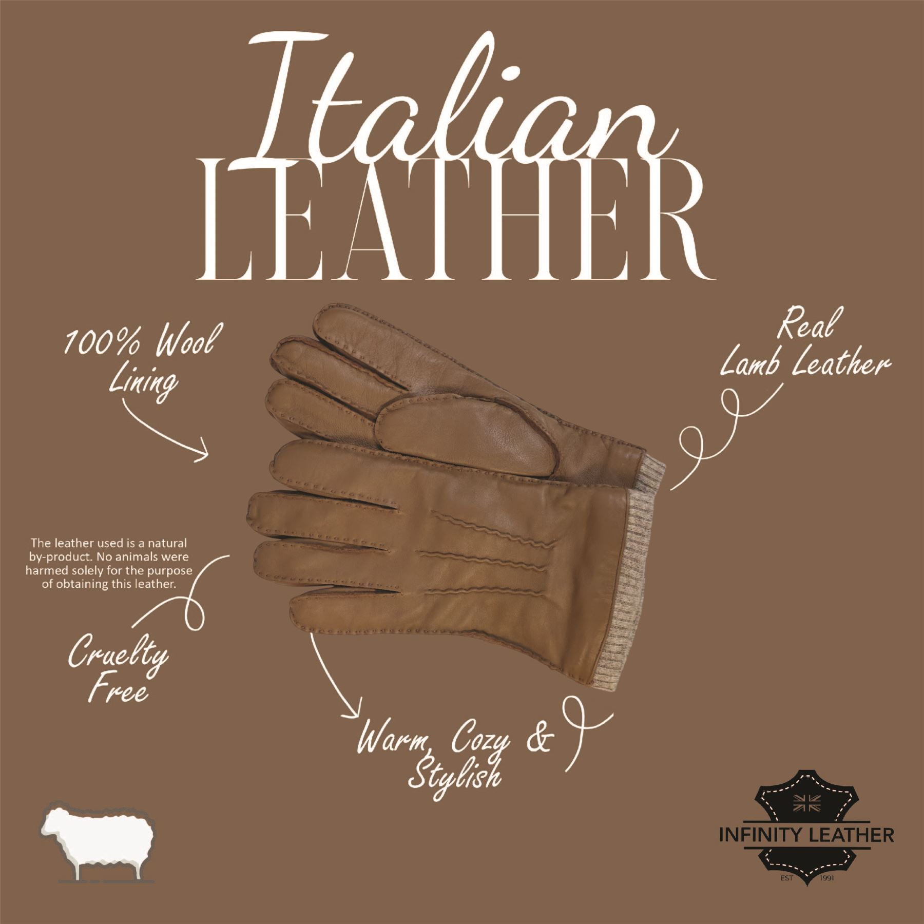 Herren Italienisch Leder Wollfutter Strick Rippbündchen Reiten Fahren Freizeit Handschuhe - Bild 25 von 31