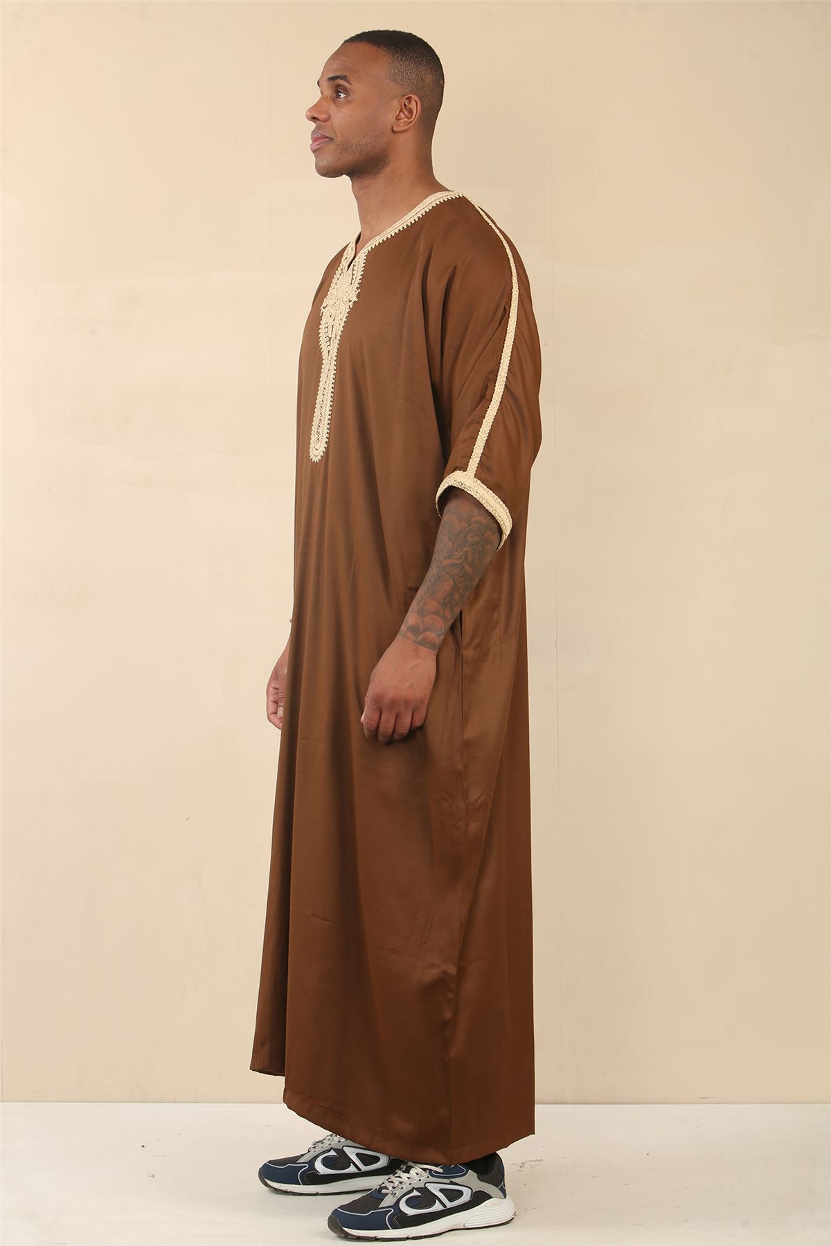 Herren Marokkanische Thobe Islamische Kleidung Jubba Eid Djellaba Kurzarm Gandoura - Bild 4 von 14