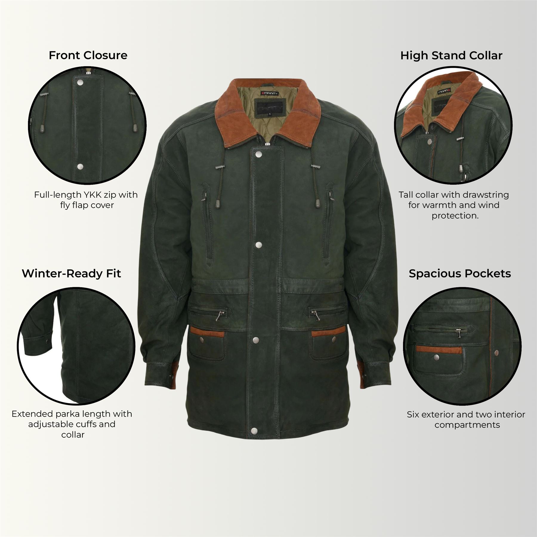 Klassischer kontrastierender weicher geschmeidiger Wildledermantel Parka Jacke für Herren - Bild 4 von 13