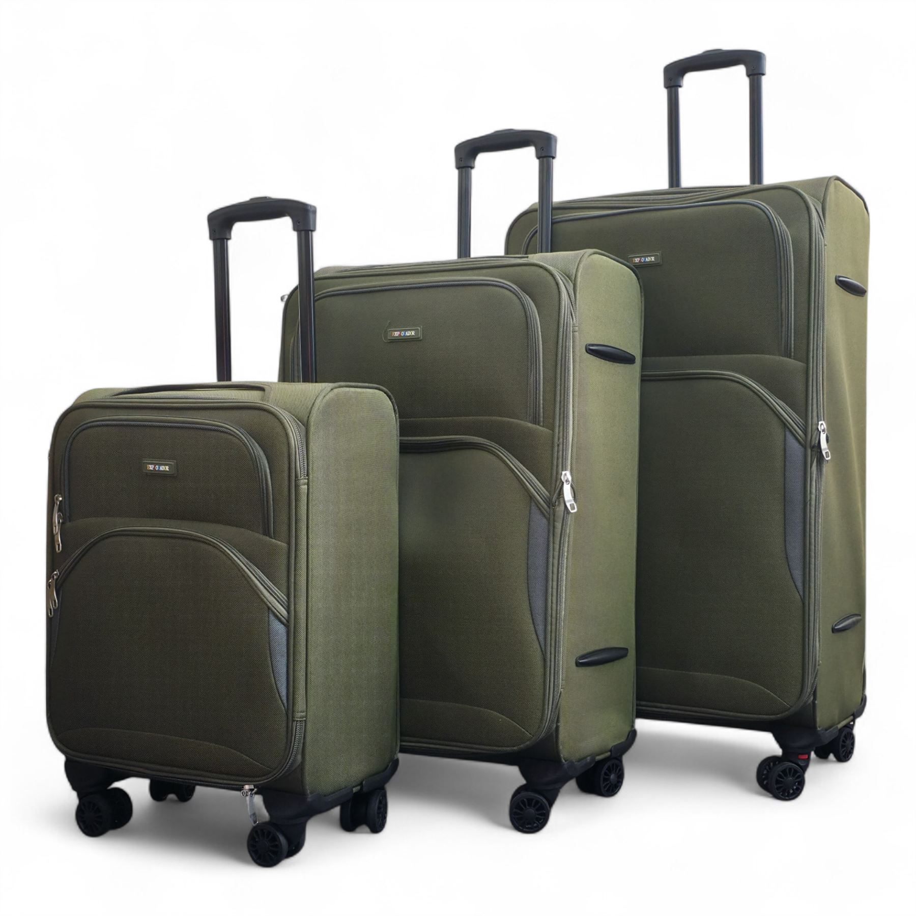 Green Expandable Soft Shell Suitcase 8 Wheel Set Light Carry On Cabin Bag - Picture 24 of 35