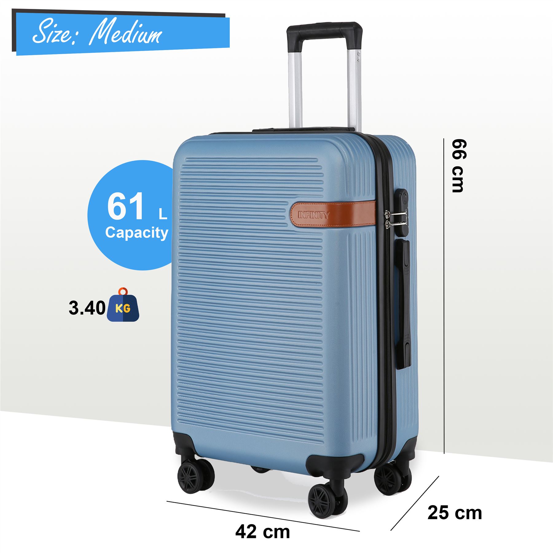 Hardshell Blue Navy Cabin Suitcase Set Robust ABS Lightweight Luggage Bag - Picture 20 of 34