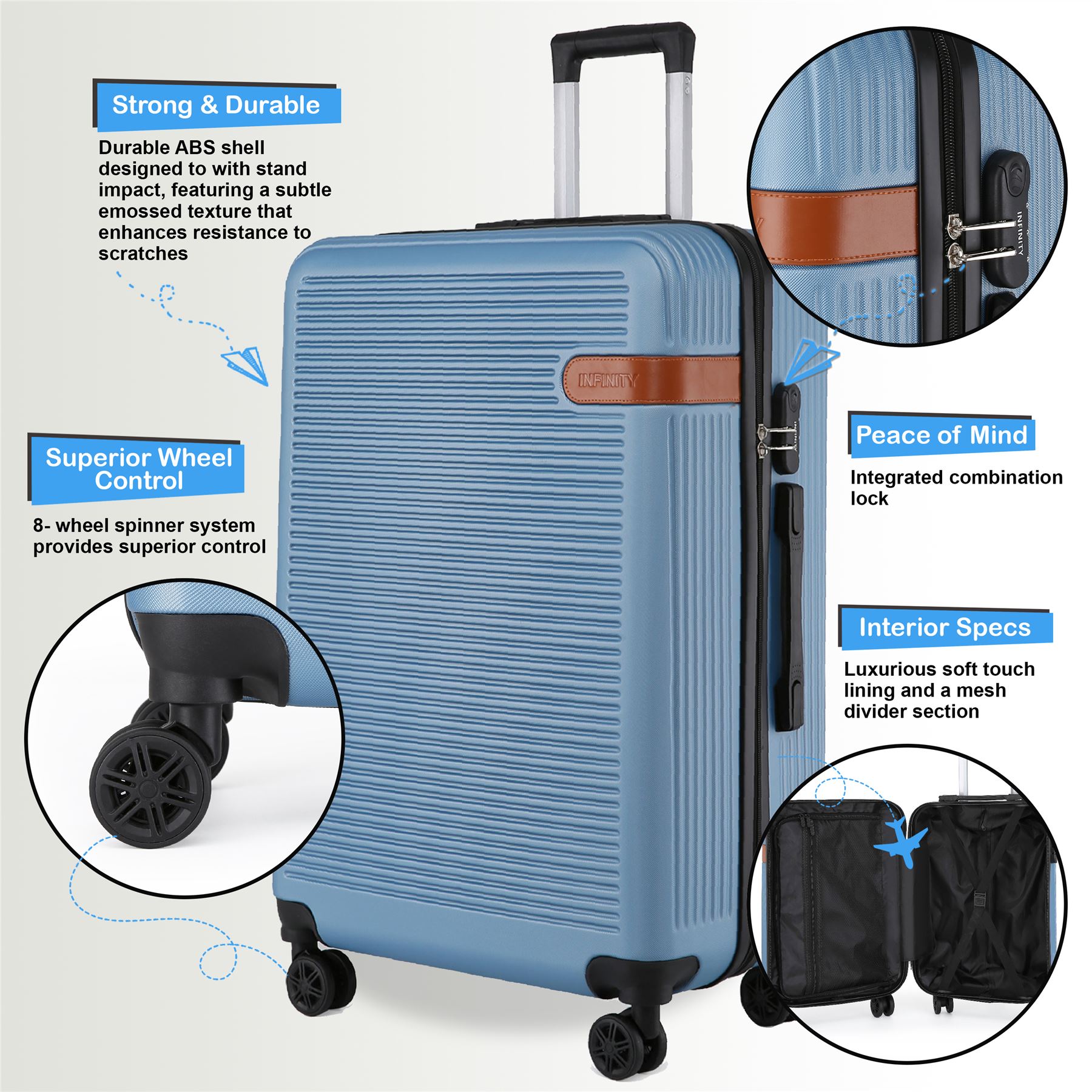 Hardshell Blue Navy Cabin Suitcase Set Robust ABS Lightweight Luggage Bag - Picture 13 of 34