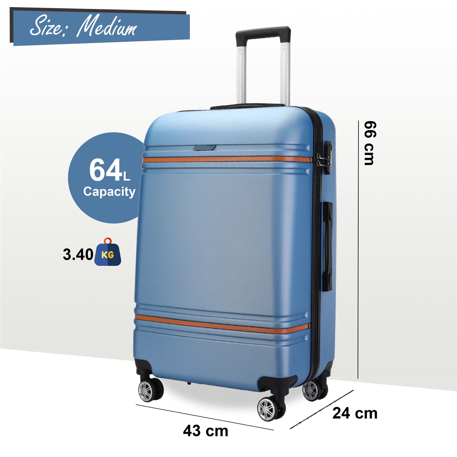 Juego de maleta de cabina rígida azul marino resistente ABS equipaje ligero - Imagen 17 de 29