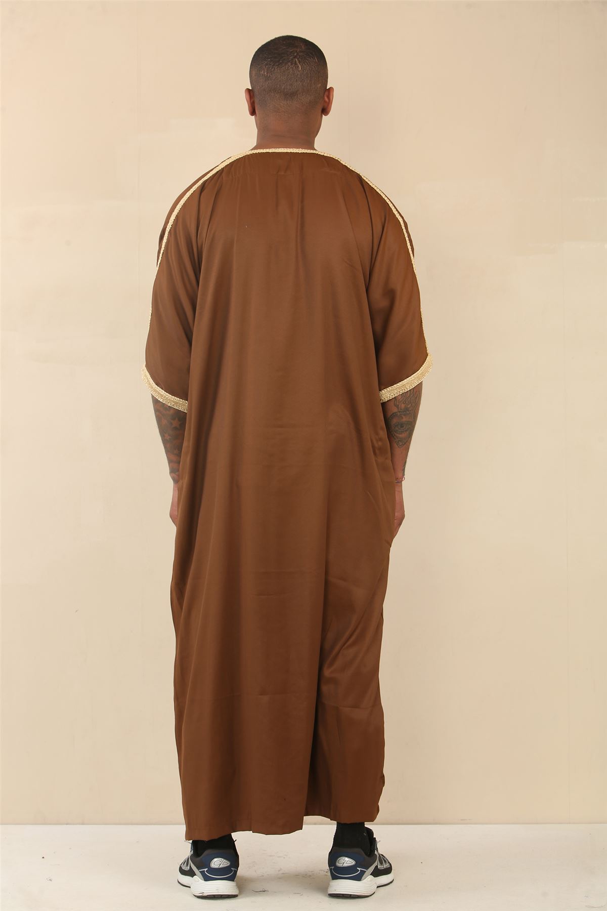 Herren Marokkanische Thobe Islamische Kleidung Jubba Eid Djellaba Kurzarm Gandoura - Bild 5 von 14